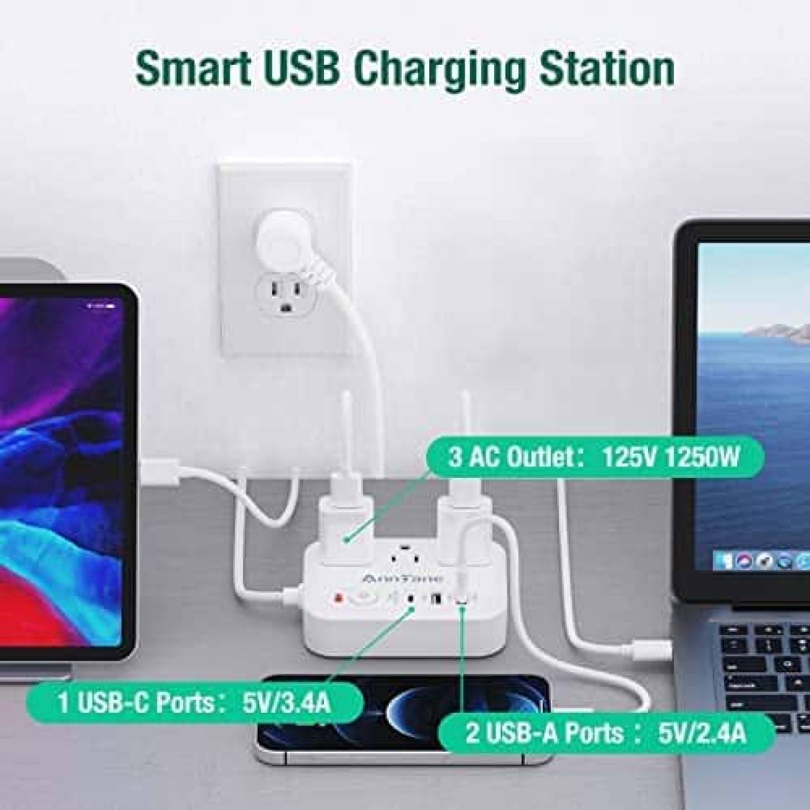 Tira de Alimentacion AnnTane 3 Salidas y 3 Puertos USB