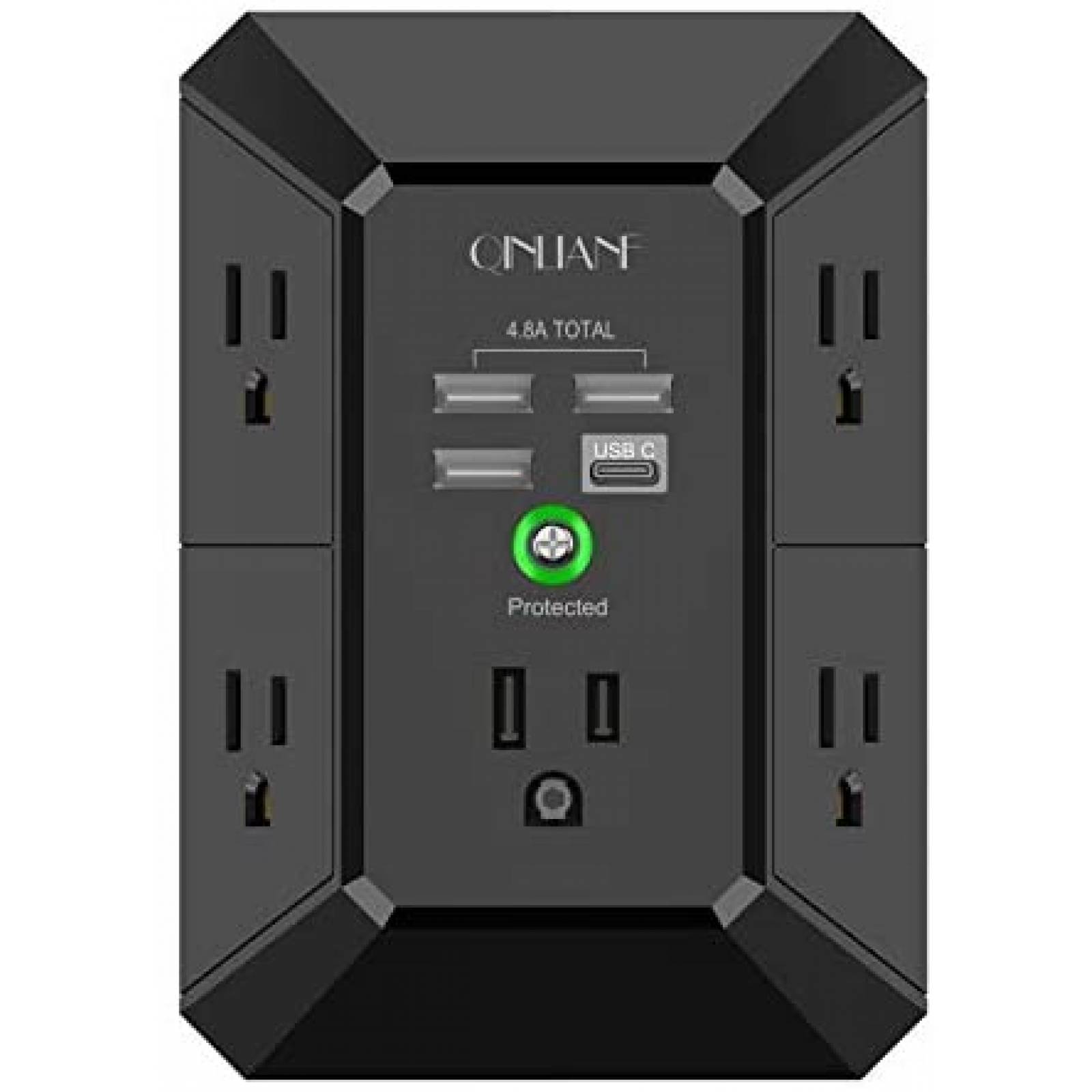 Conector de enchufe para pared QINLIANF 5 puertos -Negro