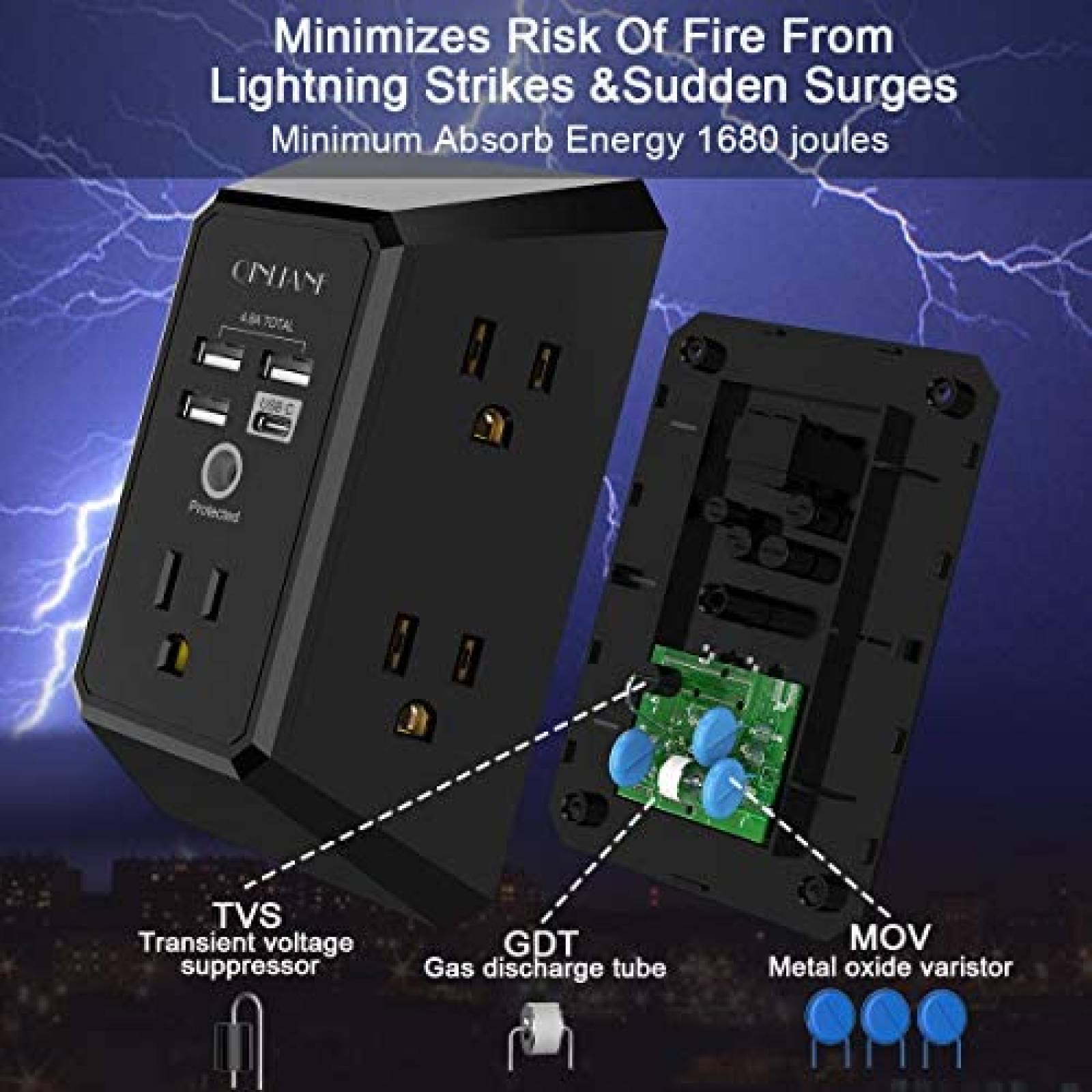 Conector de enchufe para pared QINLIANF 5 puertos -Negro