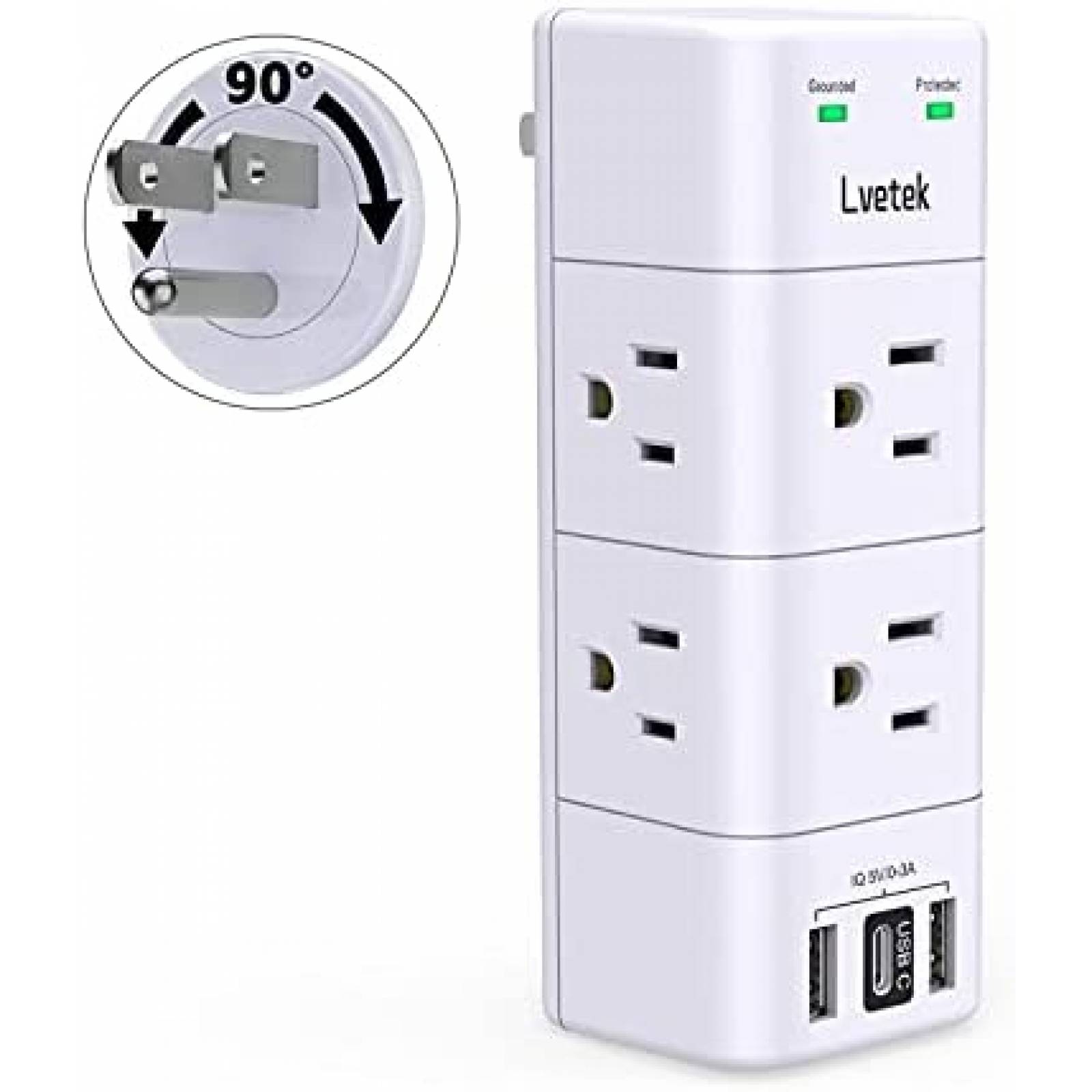 Enchufe multicontacto Lvetek 6 espacios 125V -Blanco
