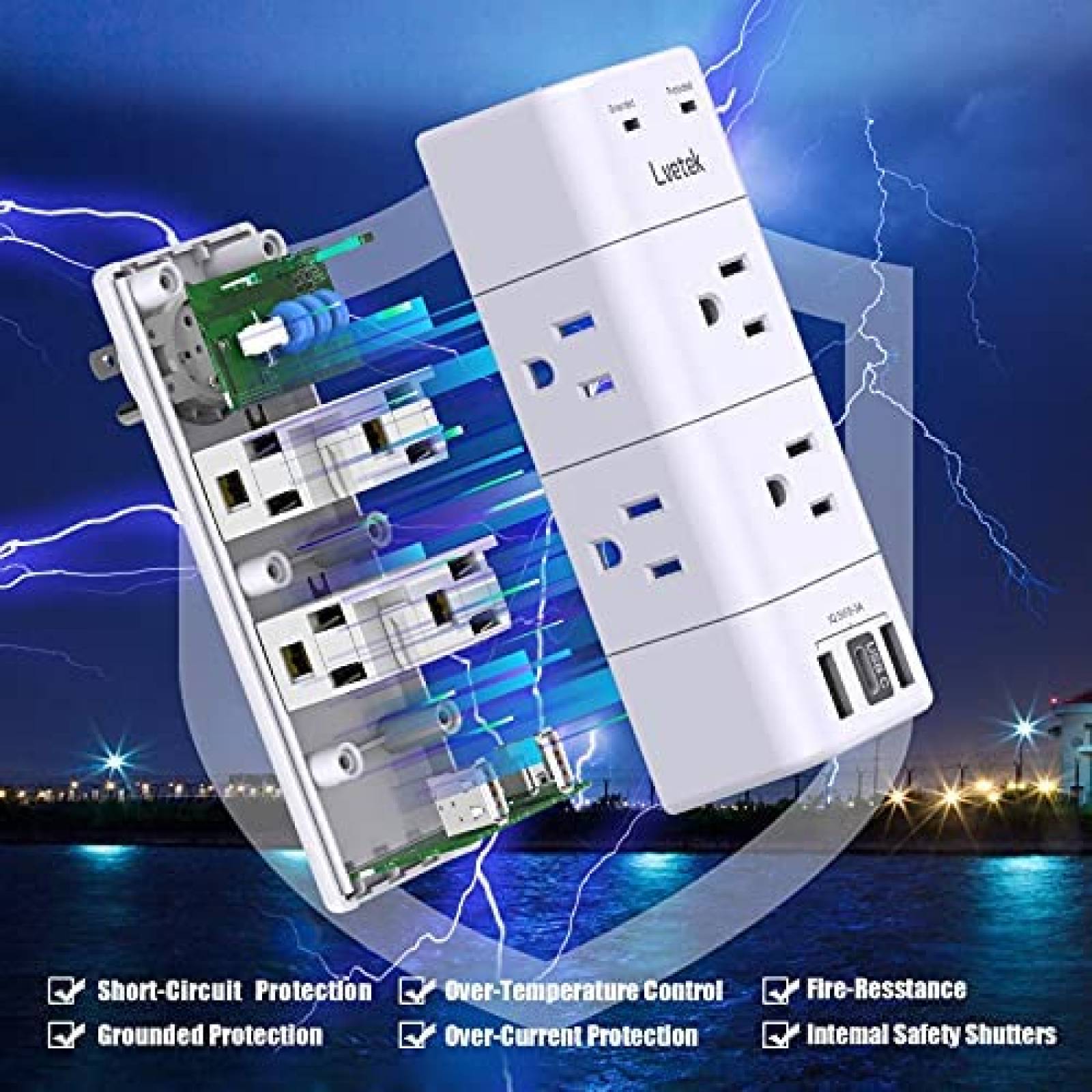 Enchufe multicontacto Lvetek 6 espacios 125V -Blanco