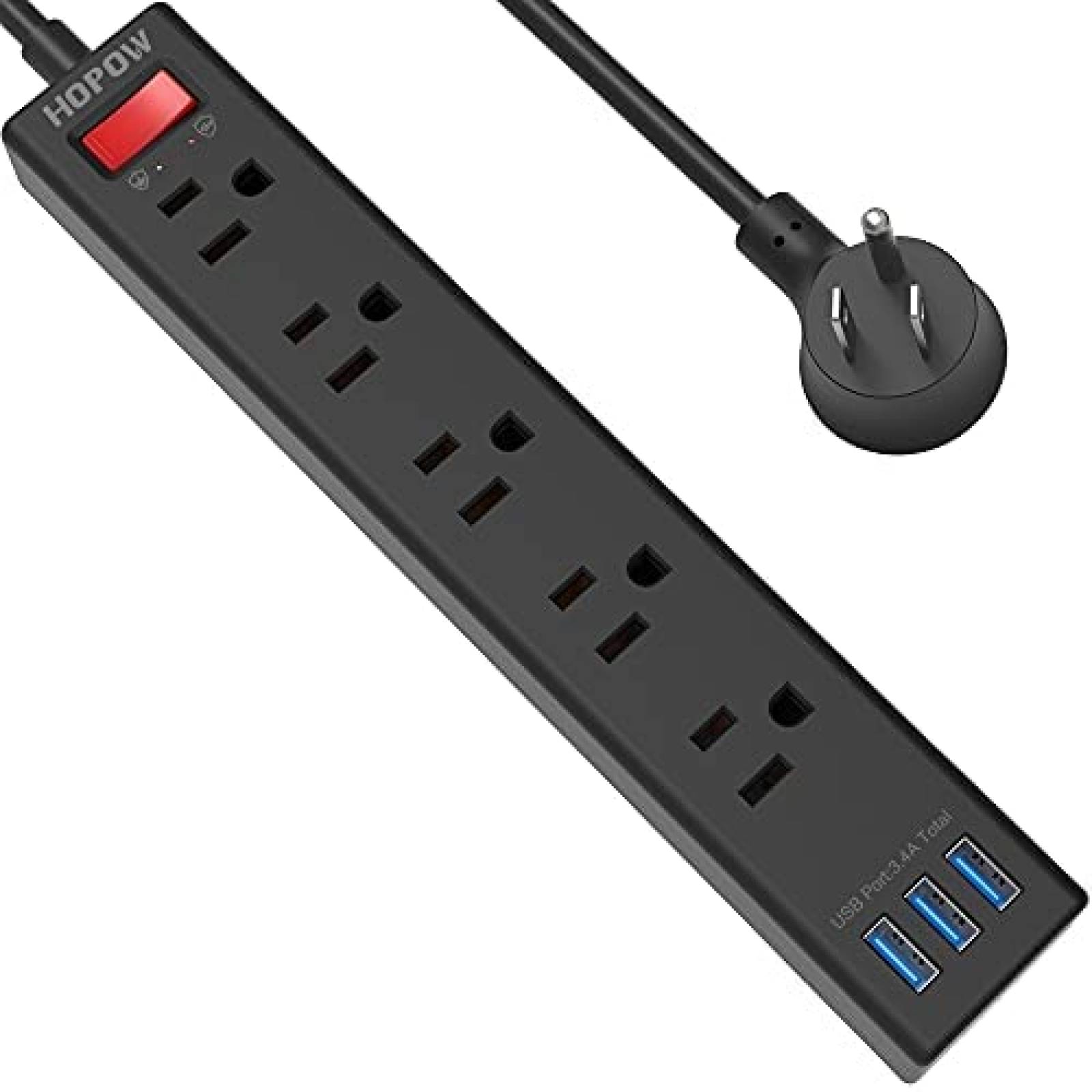 Multicontacto HOPOW 5 Salidas CA 3 USB 1700 Julios -Negro