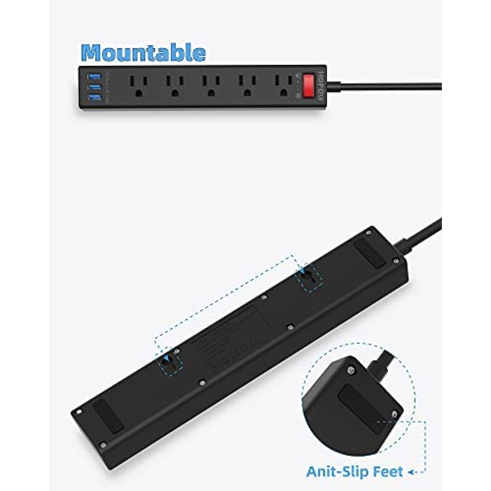 Multicontacto HOPOW 5 Salidas CA 3 USB 1700 Julios -Negro