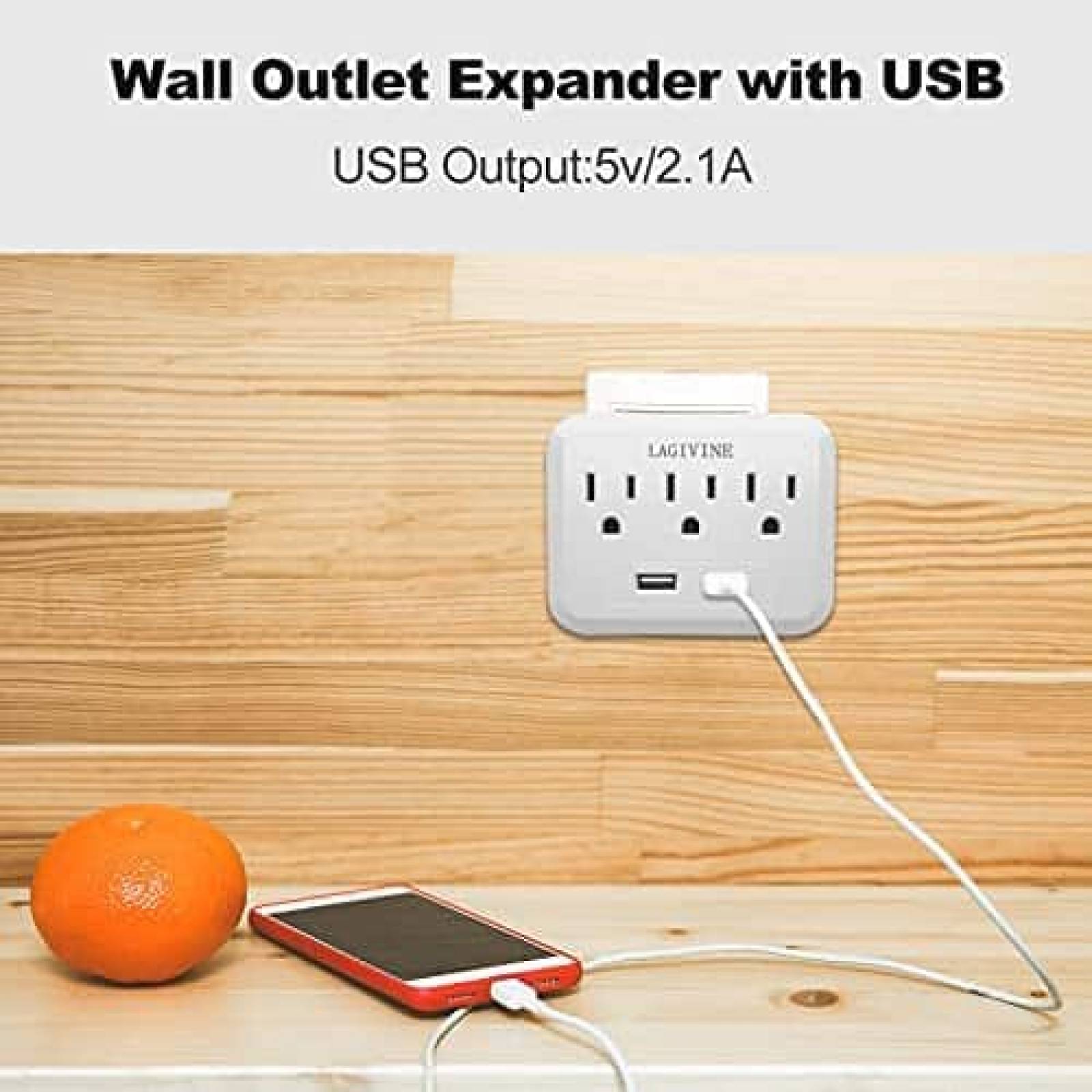 Extensor Toma de Corriente LAGIVINE 2 Puertos USB -Blanco
