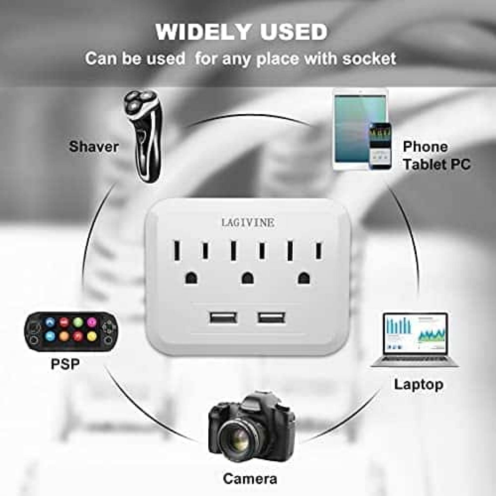 Extensor Toma de Corriente LAGIVINE 2 Puertos USB -Blanco
