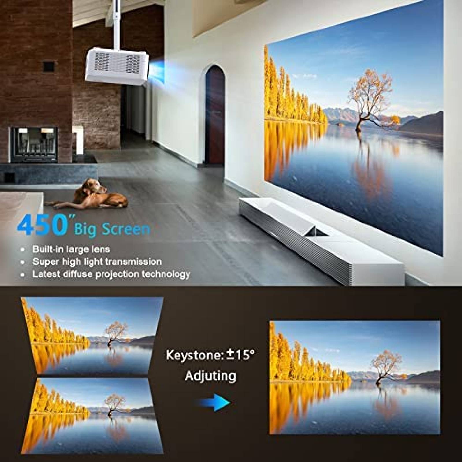 Proyector Dxyiitoo WiFi Bluetooth 1080P 450'' 4K -Blanco