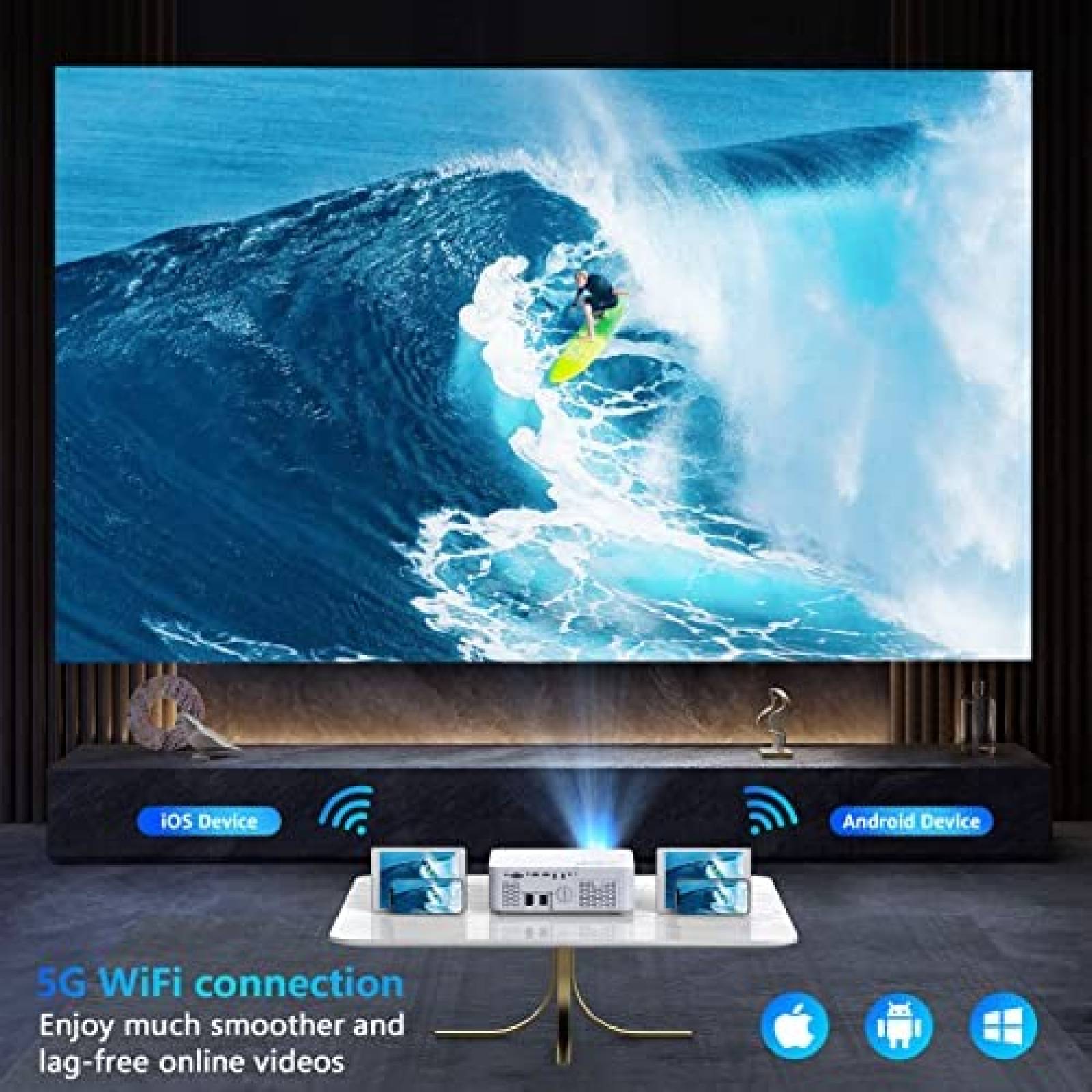 Proyector Dxyiitoo WiFi Bluetooth 1080P 450'' 4K -Blanco