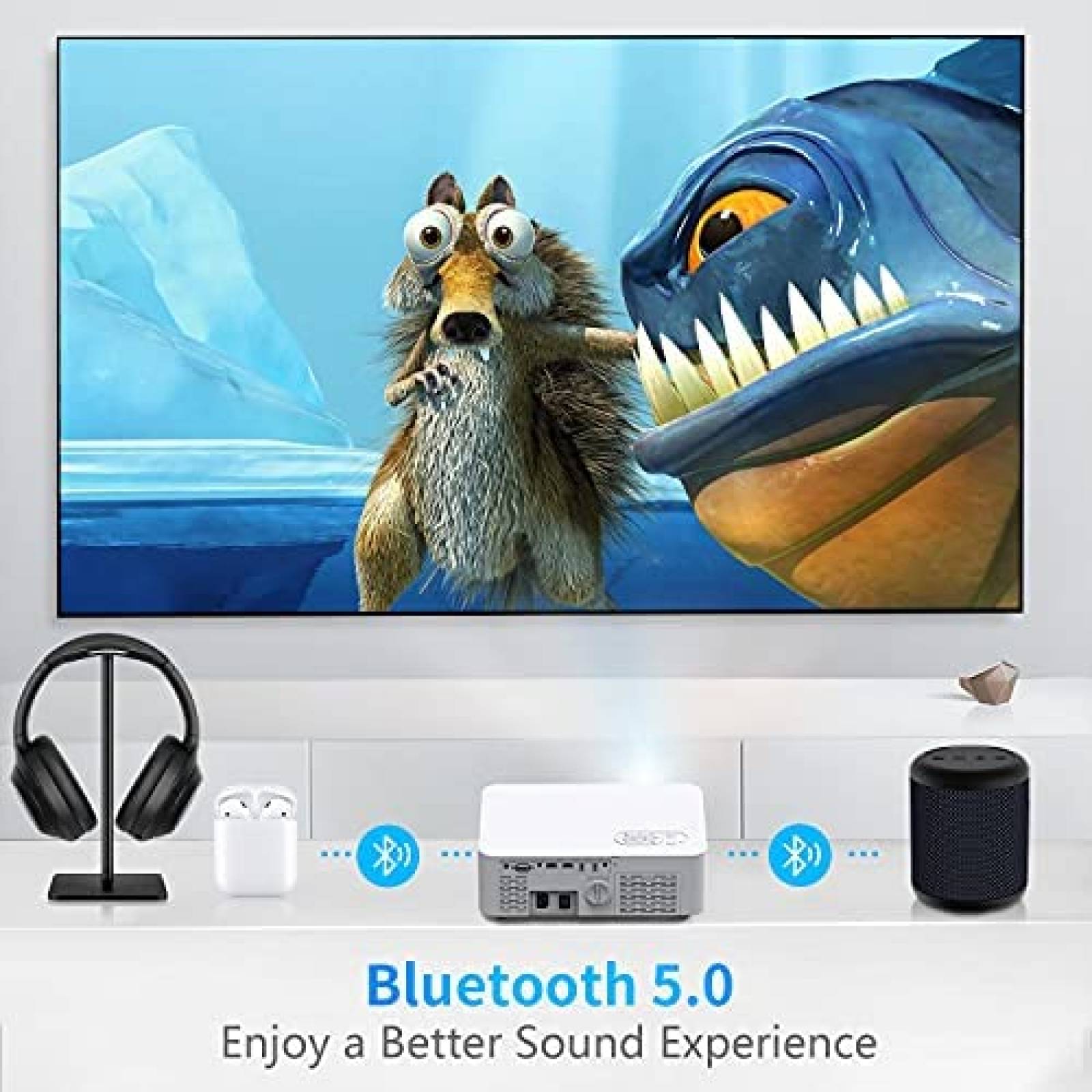 Proyector Dxyiitoo WiFi Bluetooth 1080P 450'' 4K -Blanco