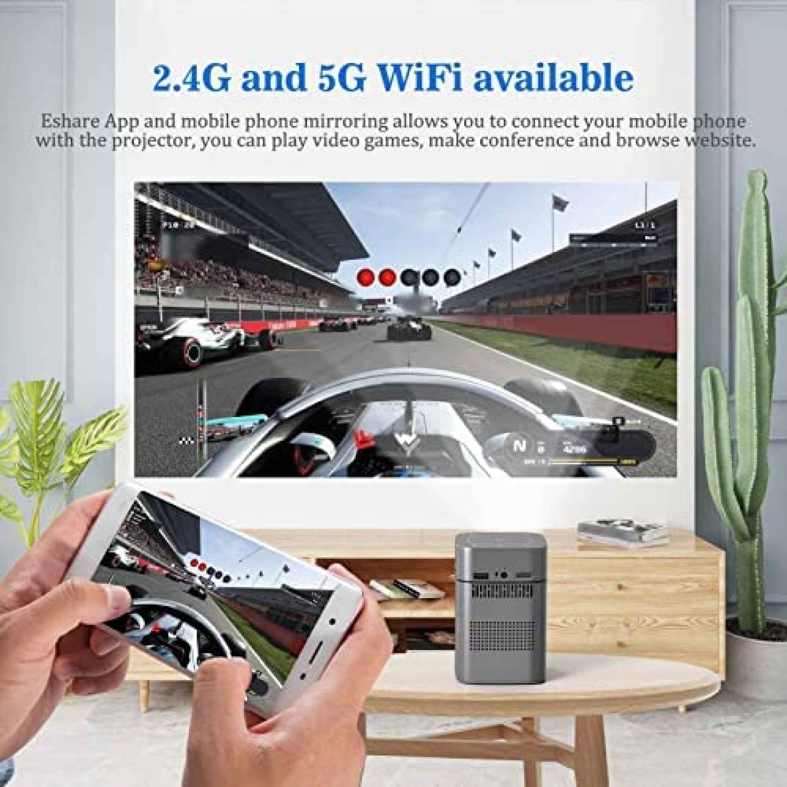 Mini Proyector Yoidesu DLP WiFi 1080p HD HDMI USB -Gris