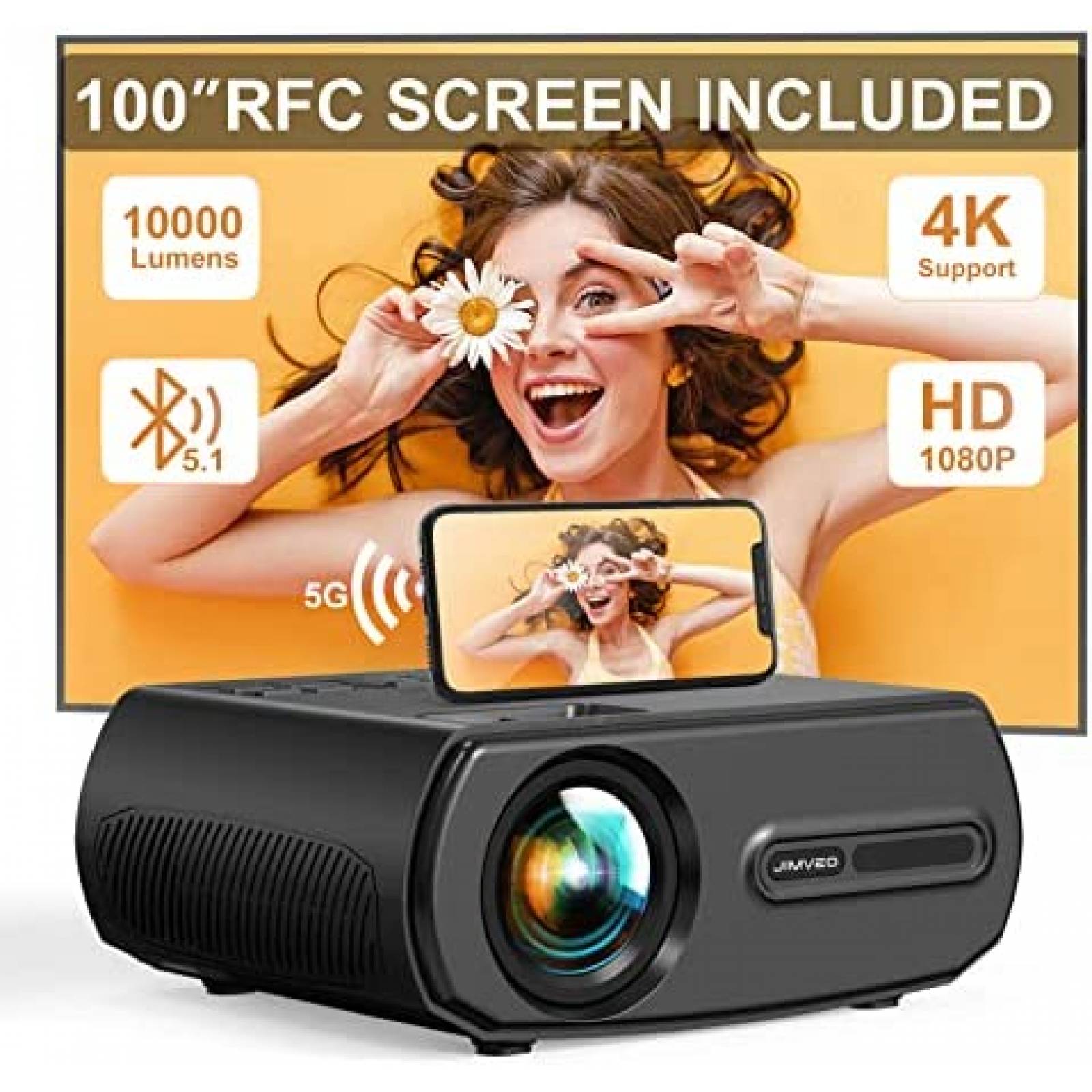 Mini Proyector Portatil Jimveo Bluetooth 1080P Full HD