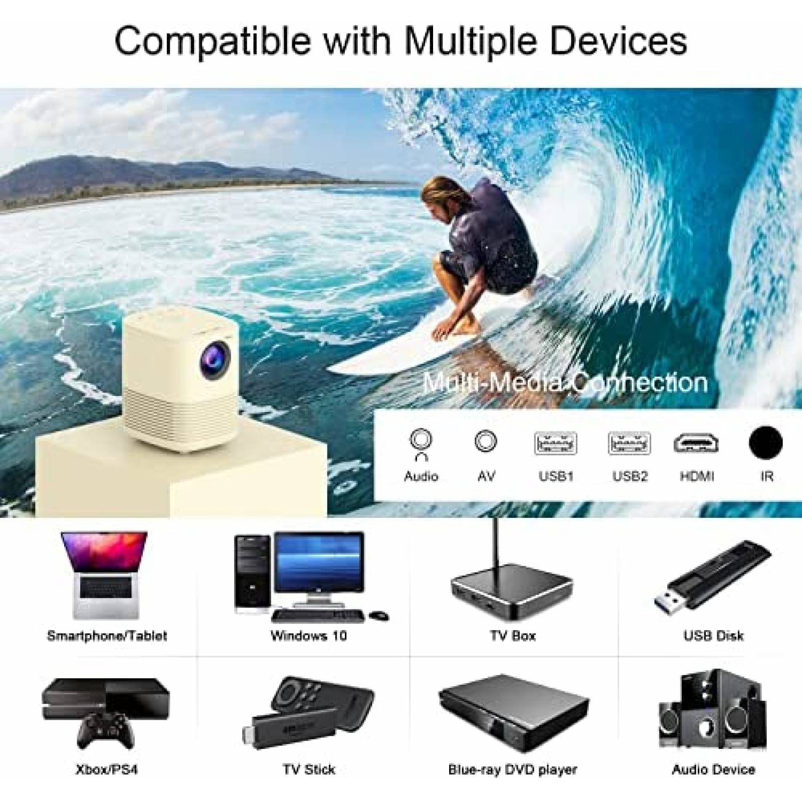 Mini Proyector Portatil Hasatek Bluetooth 1080P Full HD