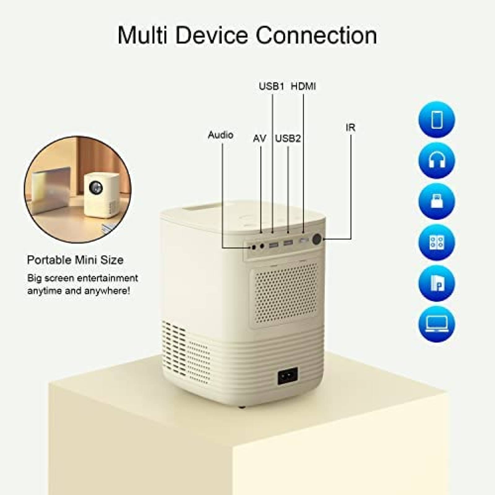 Mini Proyector Portatil Hasatek Bluetooth 1080P Full HD