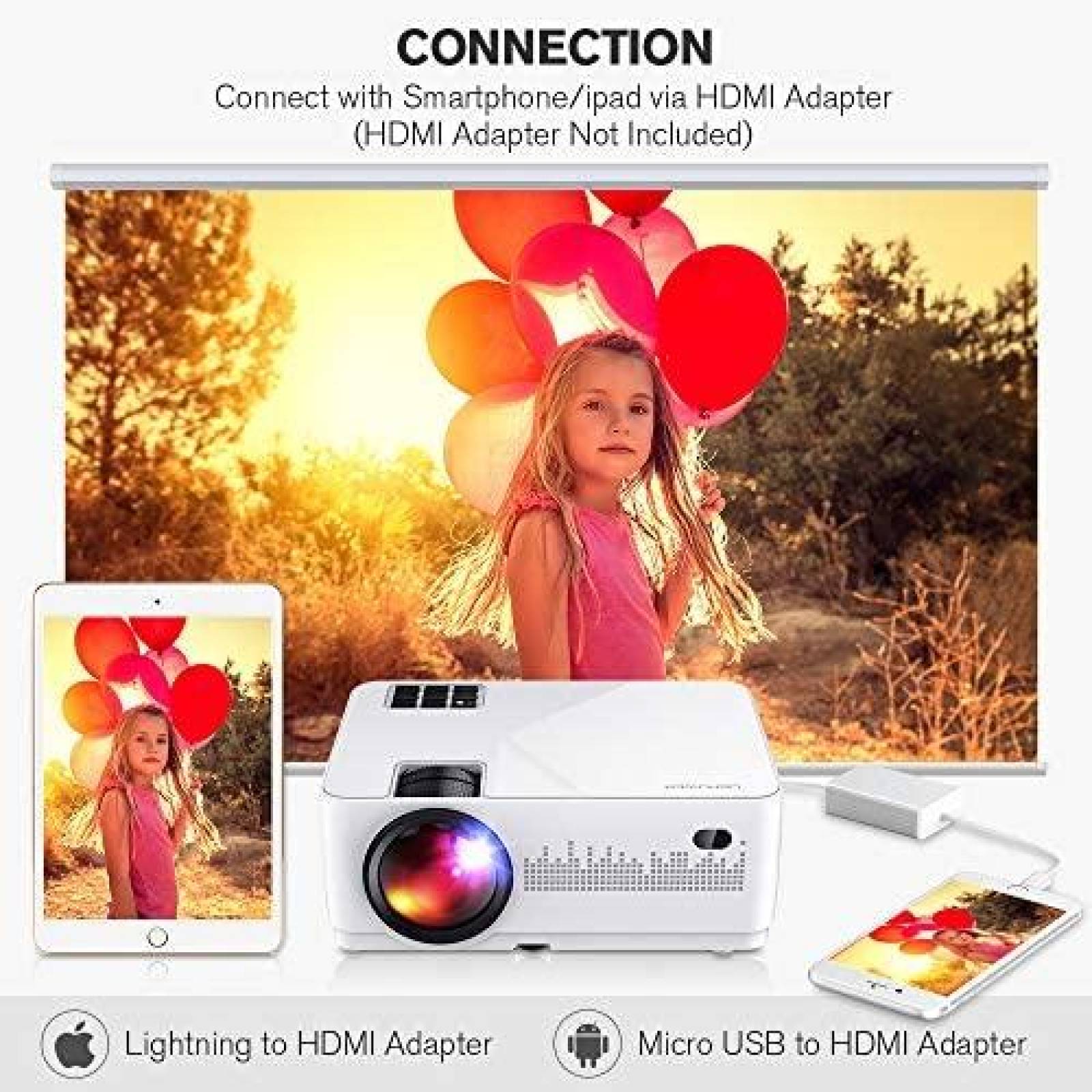 Proyector DBPOWER Mini Montable de 6000 Lumenes -Blanco