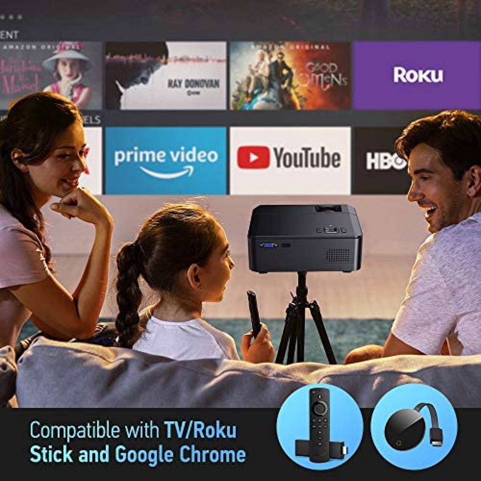 Mini proyector DBPOWER 7000L 1080P con funda -Negro