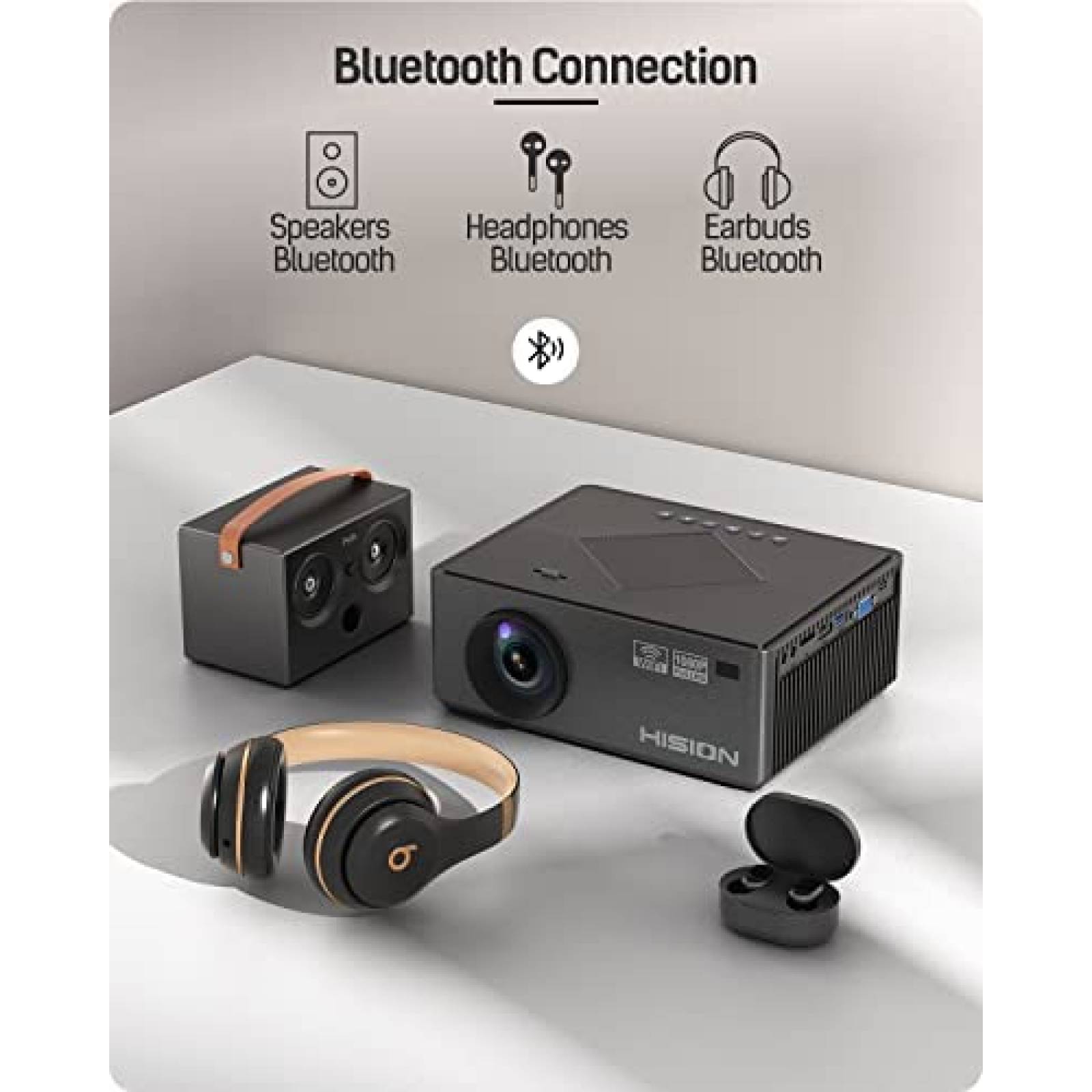Proyector HISION 1080P 4K WiFi Bluetooth LED USB -Gris