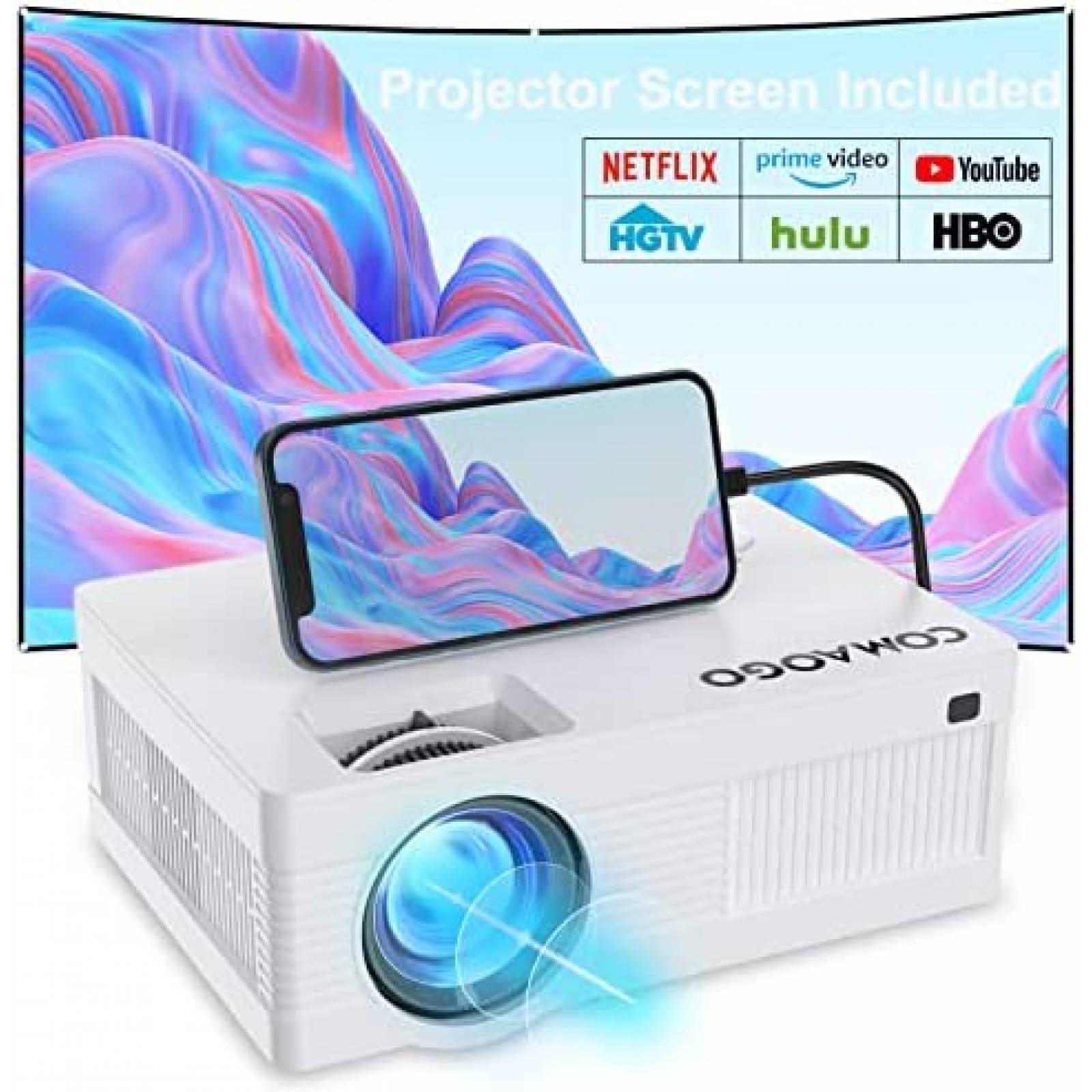 Mini Proyector COMAOGO de 100'' 9500 Lumens -Blanco