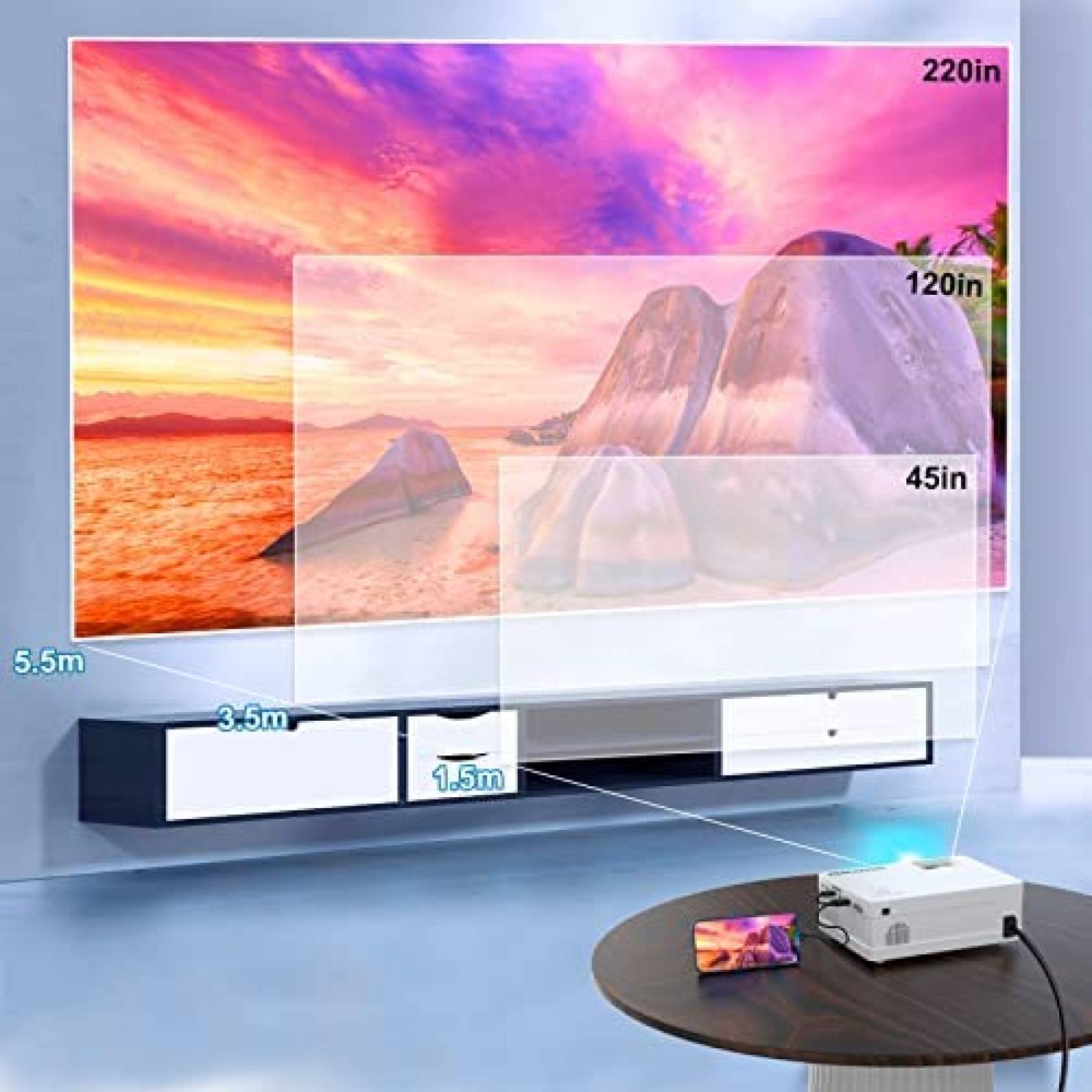 Mini Proyector COMAOGO de 100'' 9500 Lumens -Blanco