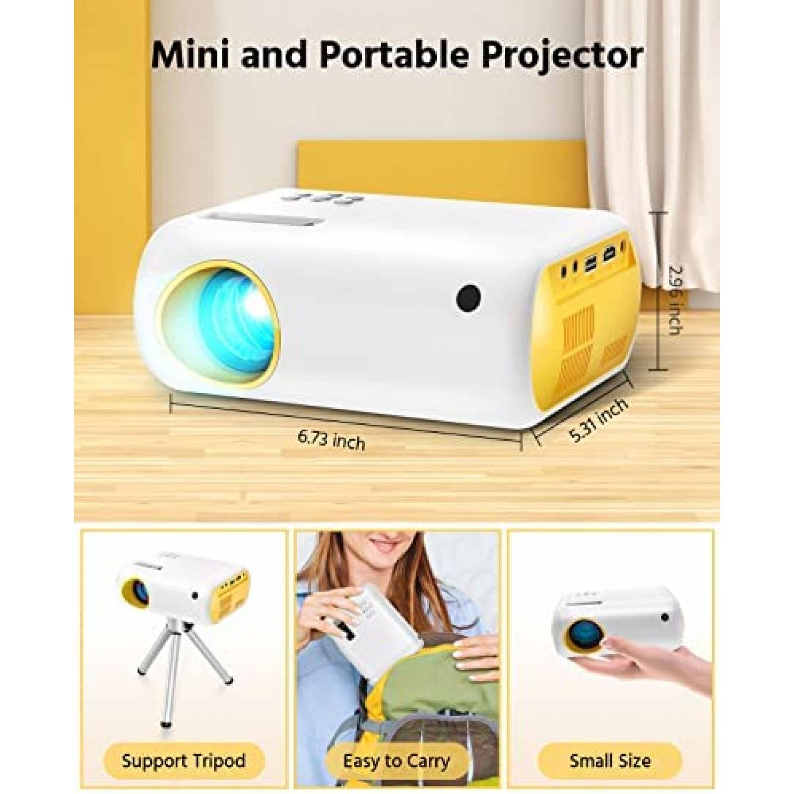 Proyector ARTSEA Mini Portatil FHD 1080P -Amarillo