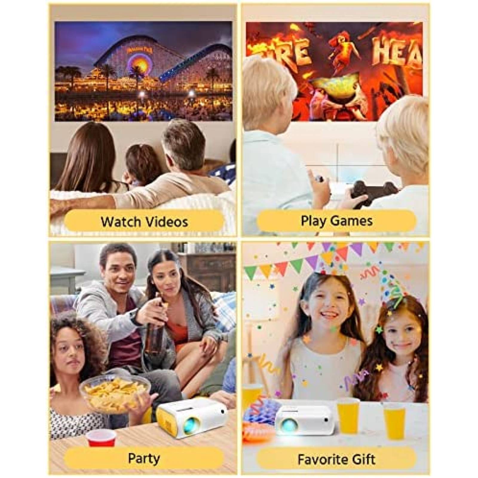 Proyector ARTSEA Mini Portatil FHD 1080P -Amarillo