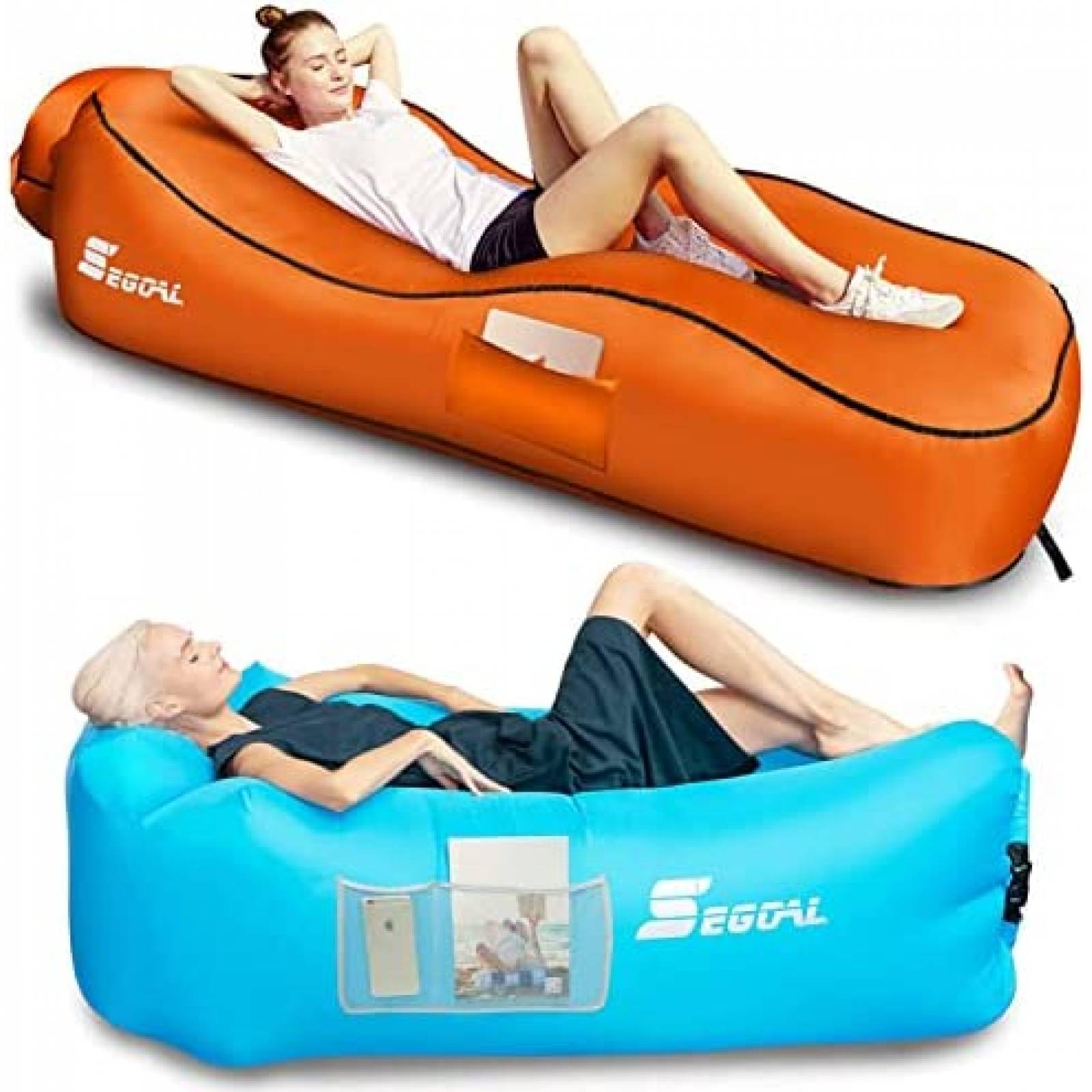 Tumbona Inflable Portatil Segoal 2 Sofas Impermeable Naranja