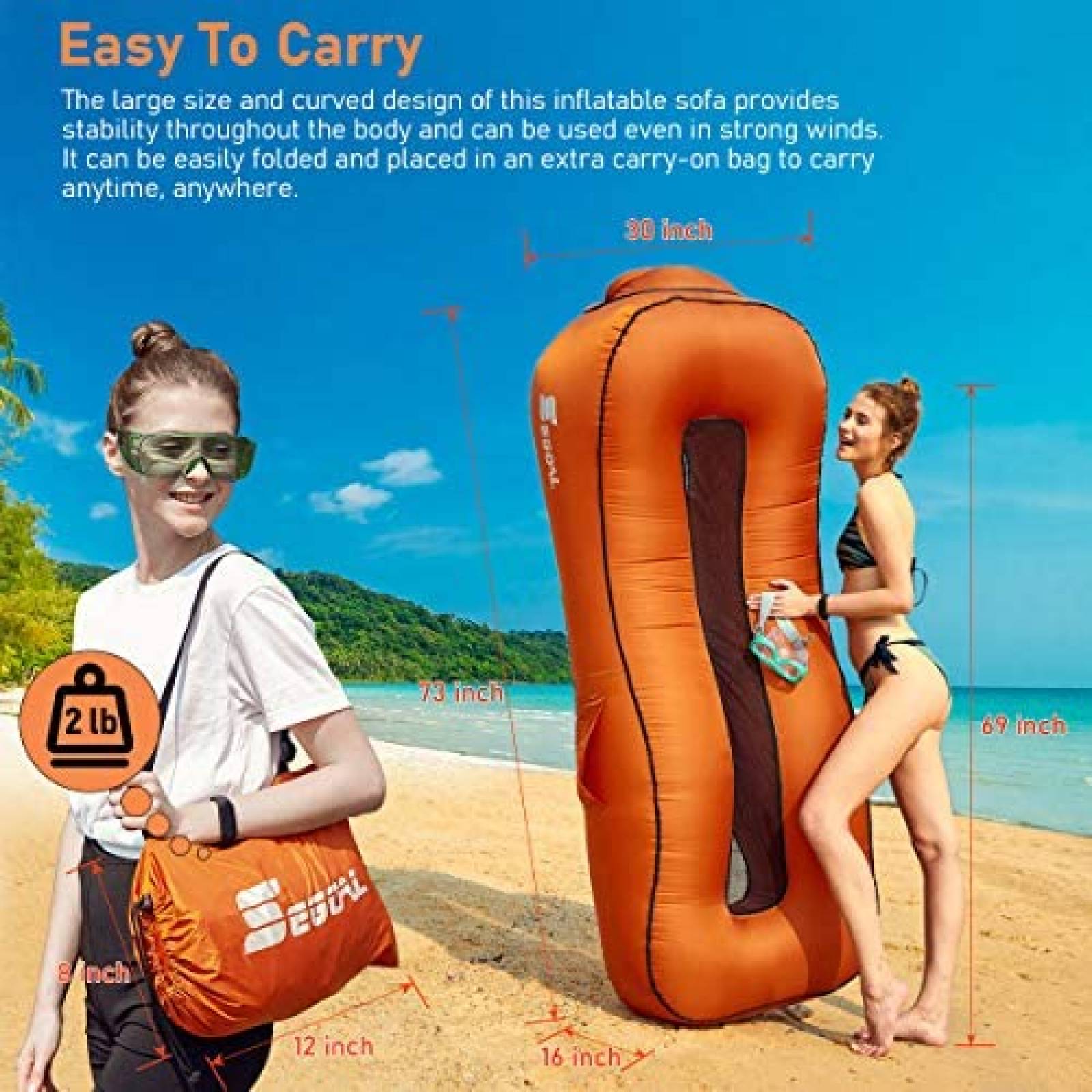 Tumbona Inflable Portatil Segoal 2 Sofas Impermeable Naranja