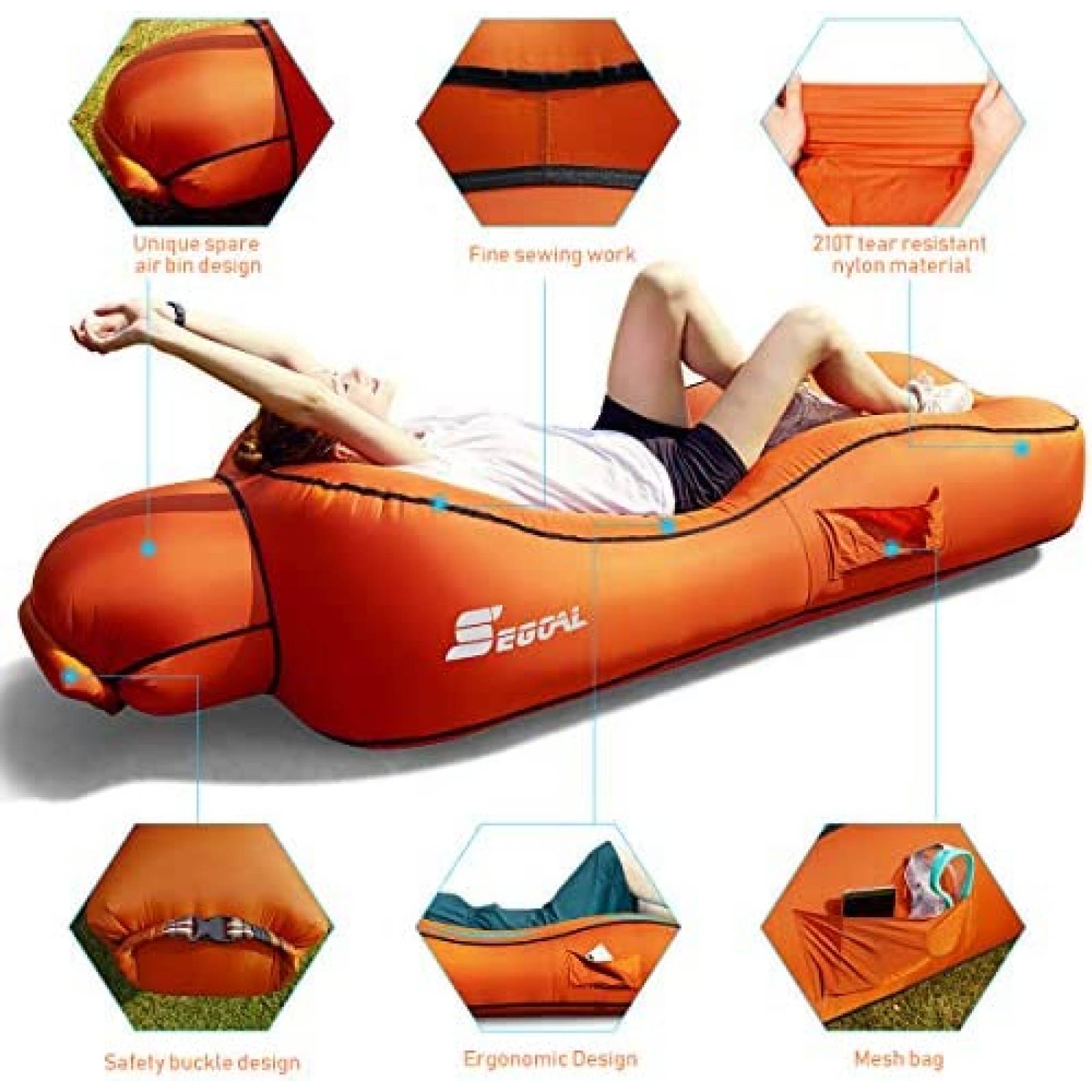 Tumbona Inflable Portatil Segoal 2 Sofas Impermeable Naranja