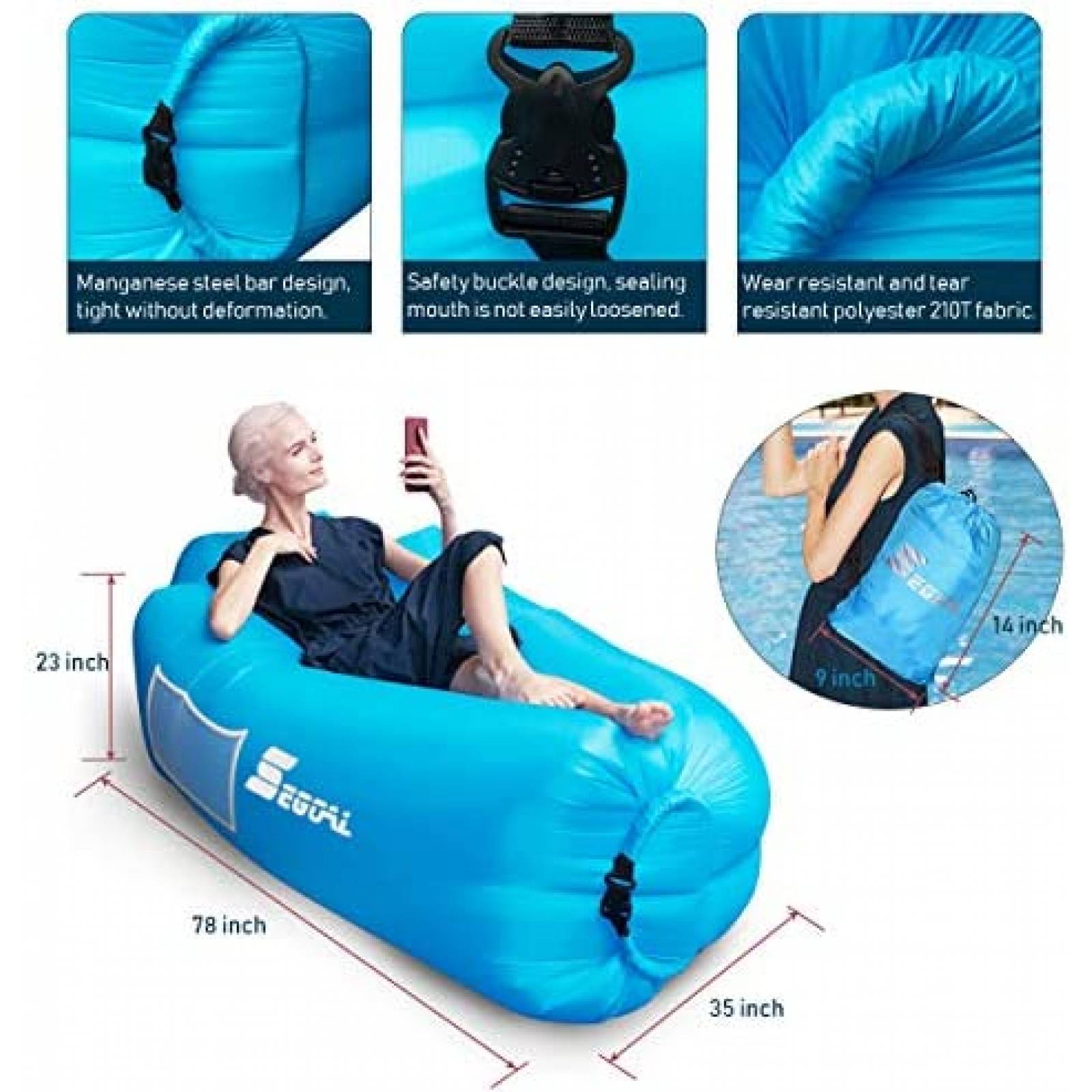Tumbona Inflable Portatil Segoal 2 Sofas Impermeable Naranja