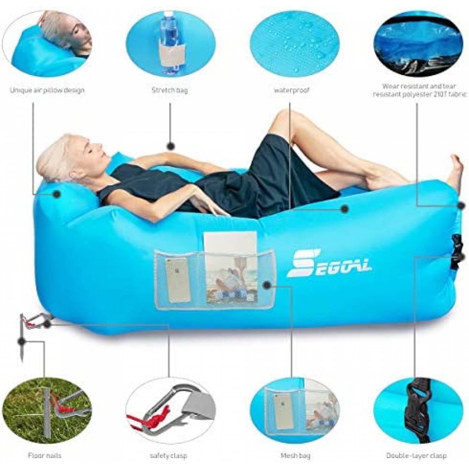 Tumbona Inflable Portatil Segoal 2 Sofas Impermeable Naranja