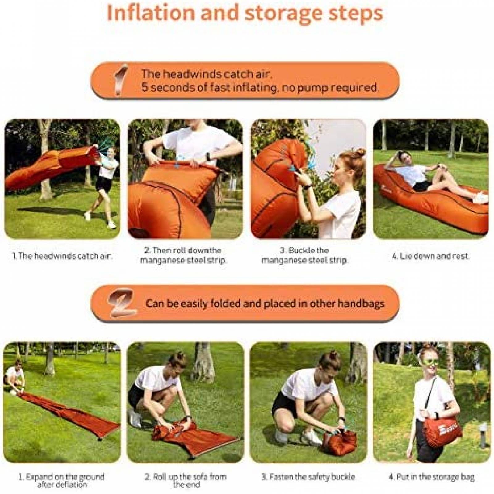 Tumbona Inflable Portatil Segoal 2 Sofas Impermeable Naranja