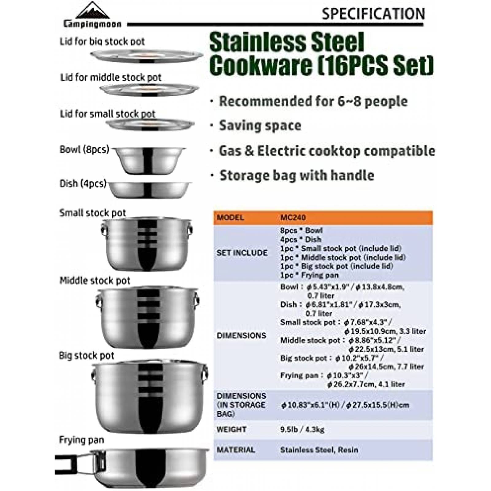 Kit de Utensilios de Cocina para Acampar camping moon 16 pcs