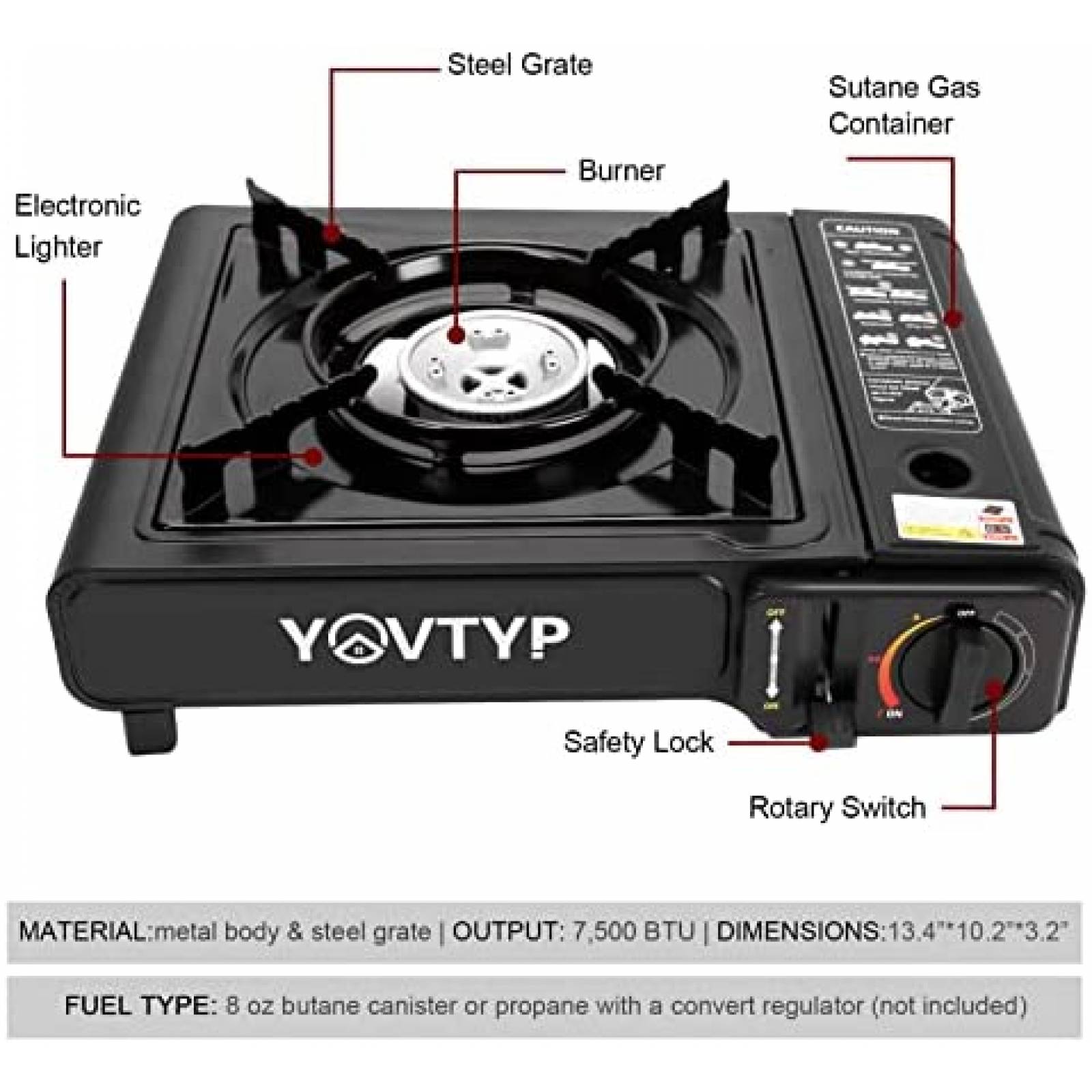Estufa Portatil para Acampar Youtian de 7200 BTU -Negro