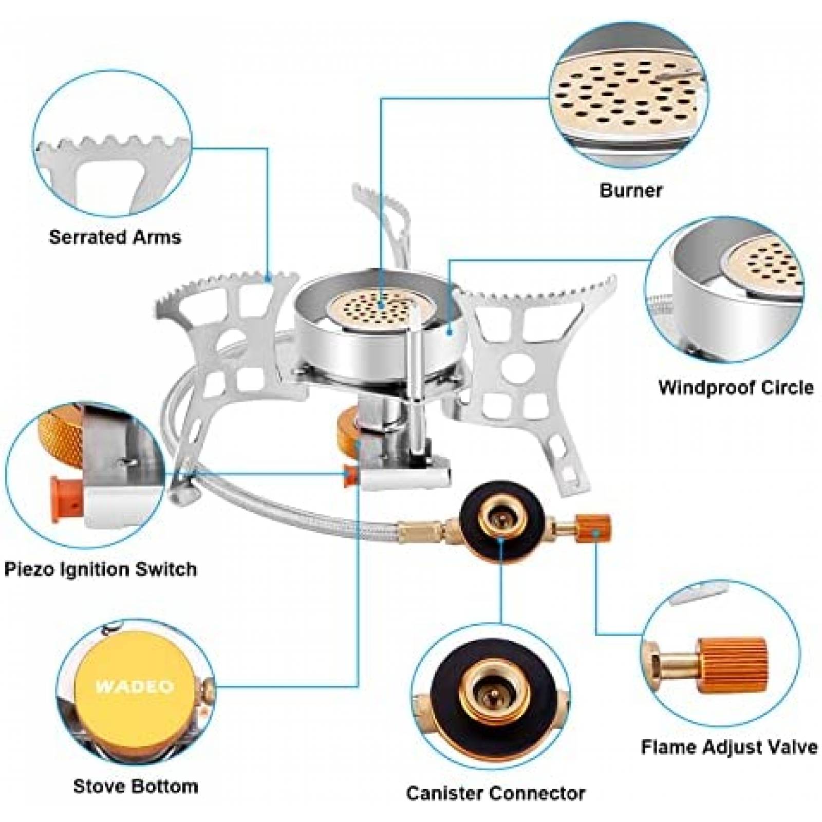 Estufa Portatil para Acampar WADEO para Tanque 1L -Naranja