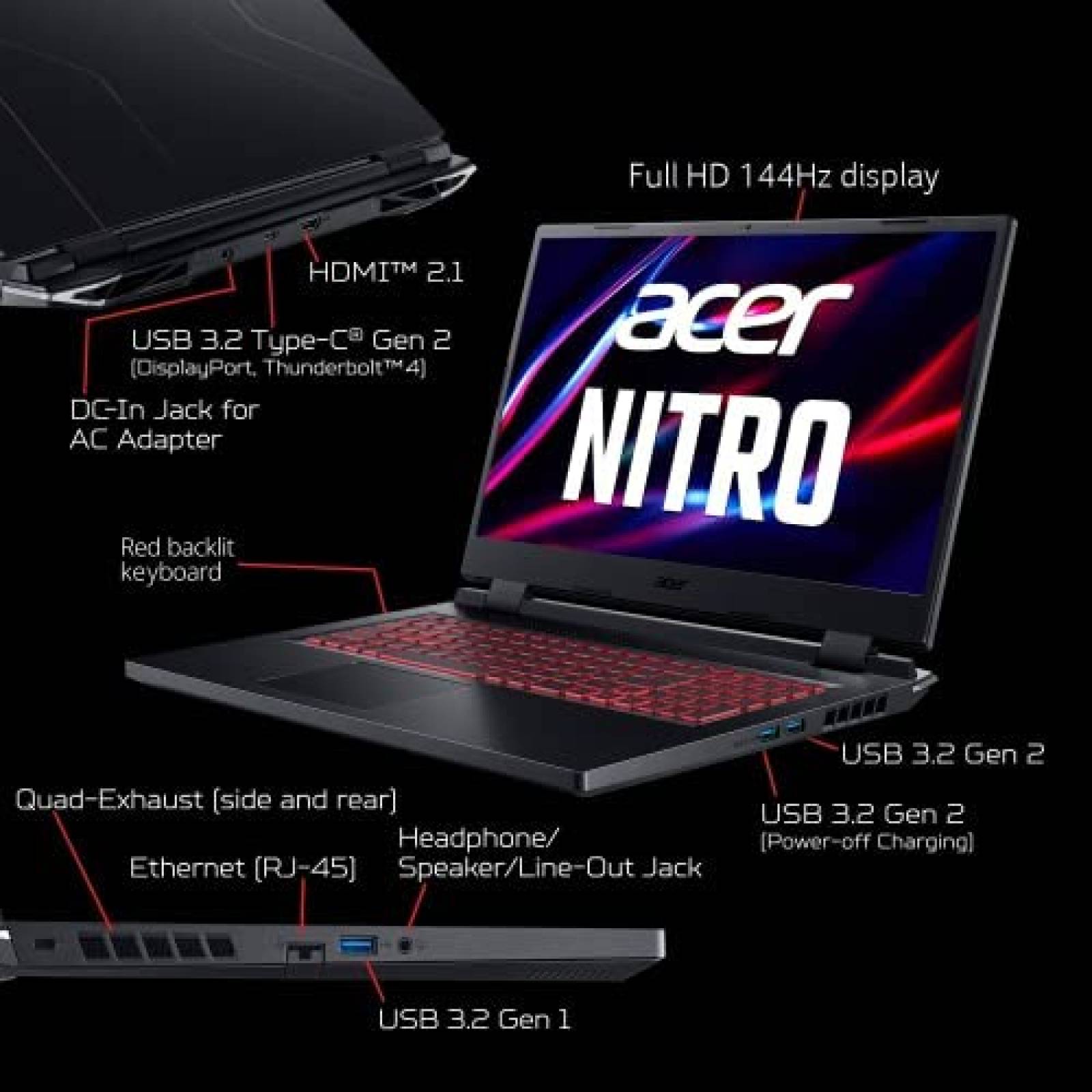 Laptop Gamer Acer Nitro 5 i7-12700H 16GB 1TB RTX 3050 -Negro