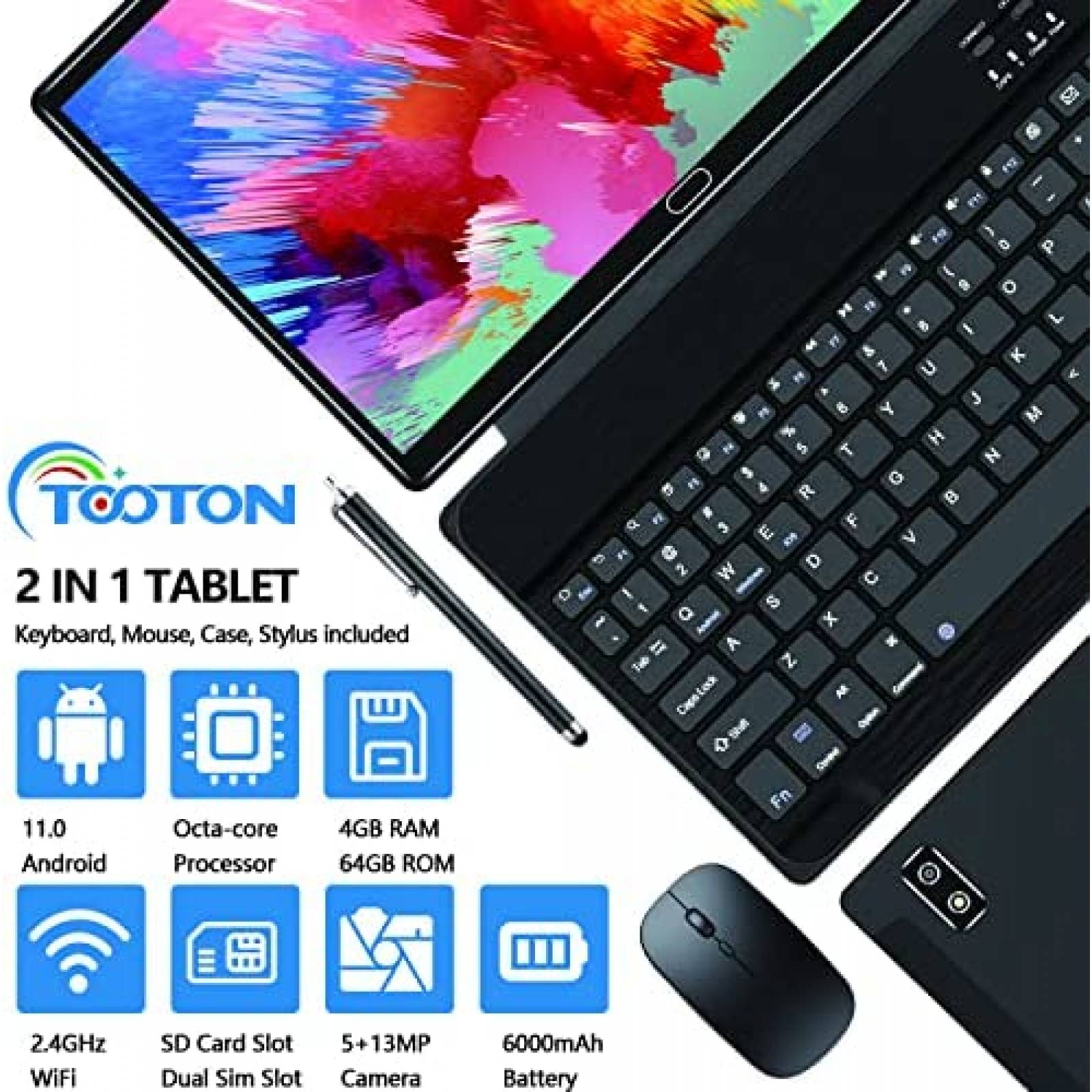 Tablet TOOTON 10'' 128GB SIM Dual 4G con Teclado -Negro