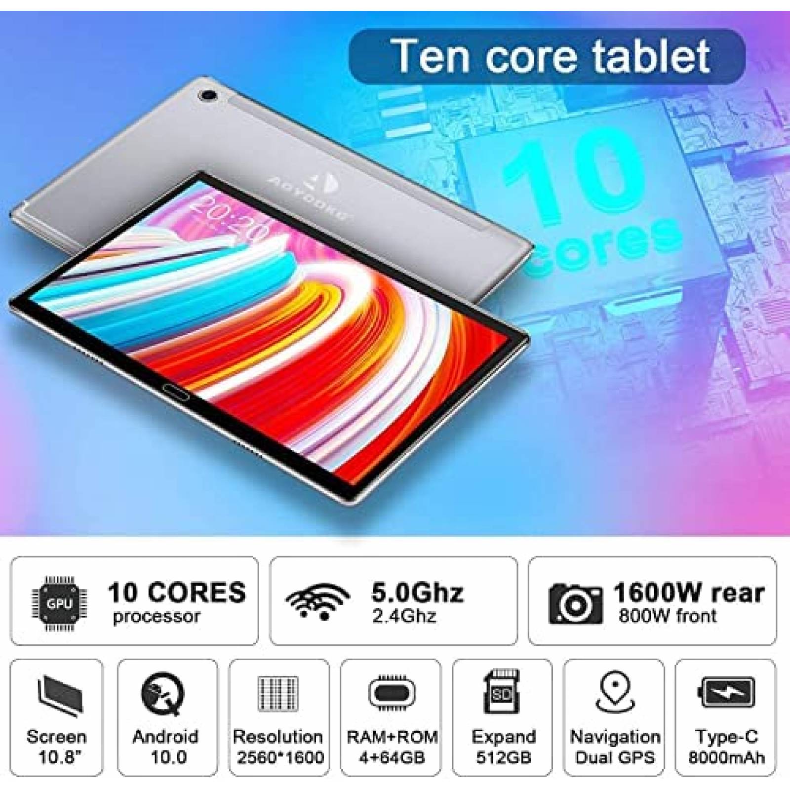 Tablet AOYODKG M8+ 10.8'' 4GB RAM+64GB ROM+Accesorios -Negro