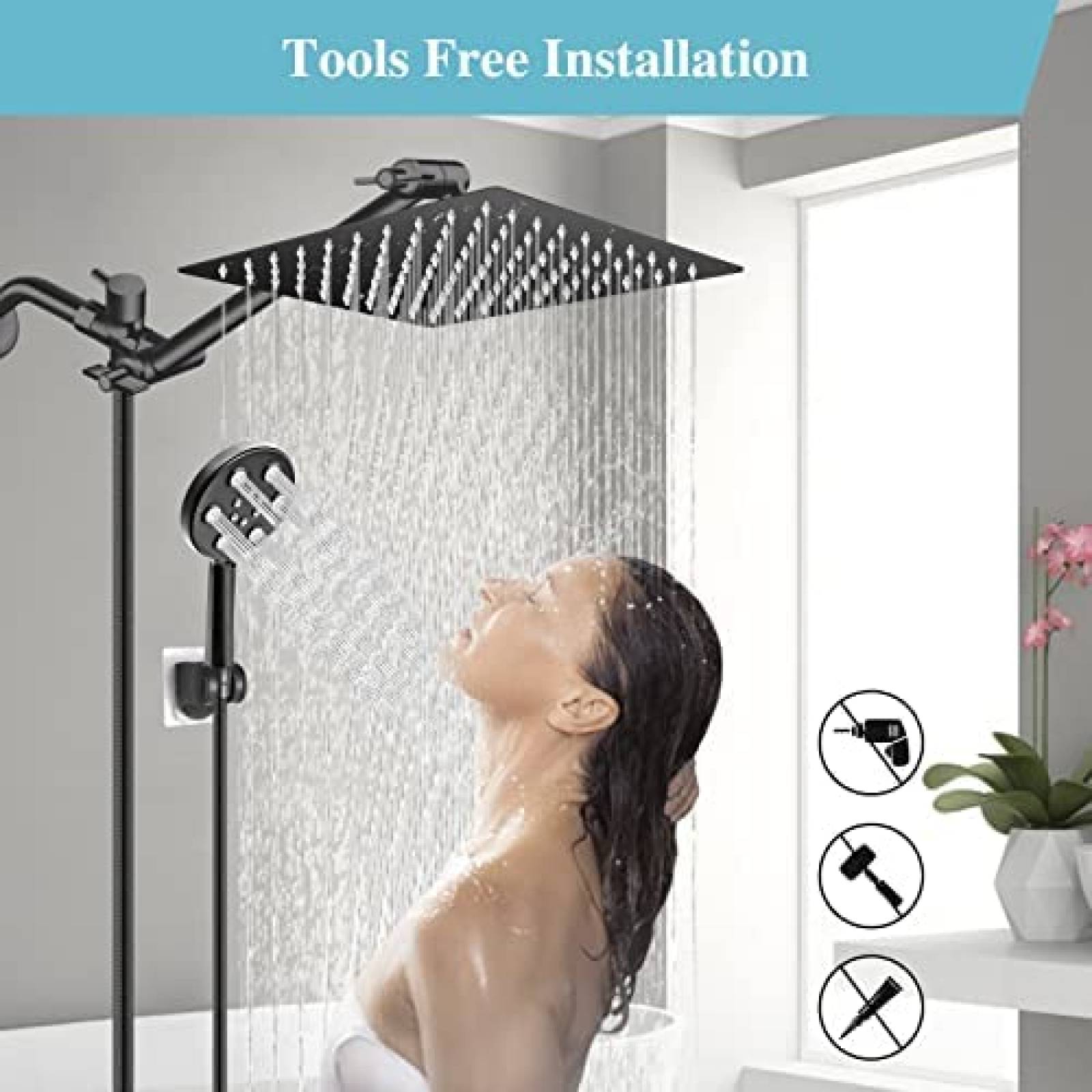 Regadera con Ducha de Mano XaGai 6 Modos Ajustables -Negro