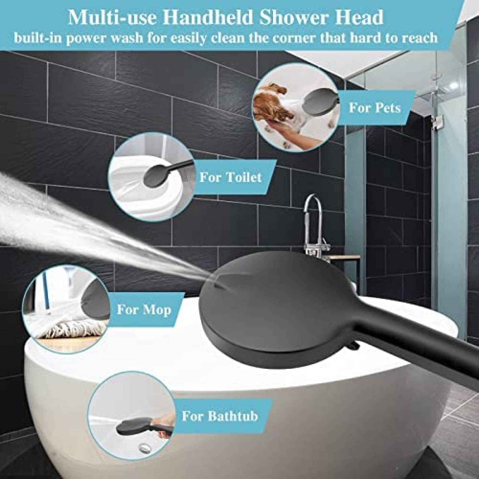 Regadera con Ducha de Mano XaGai 6 Modos Ajustables -Negro