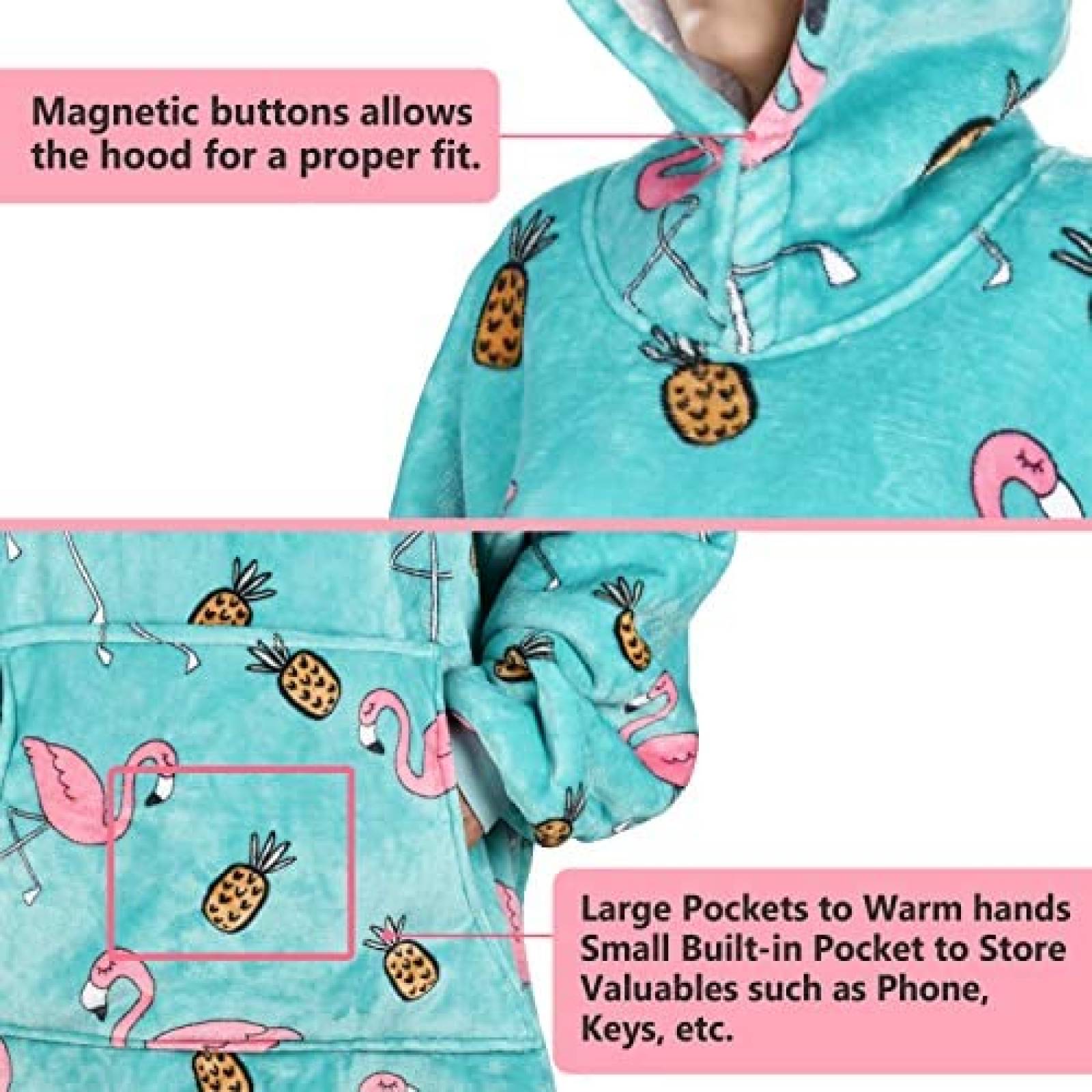 Manta con Gorro Grande Solaris Sherpa Estampado -Azul