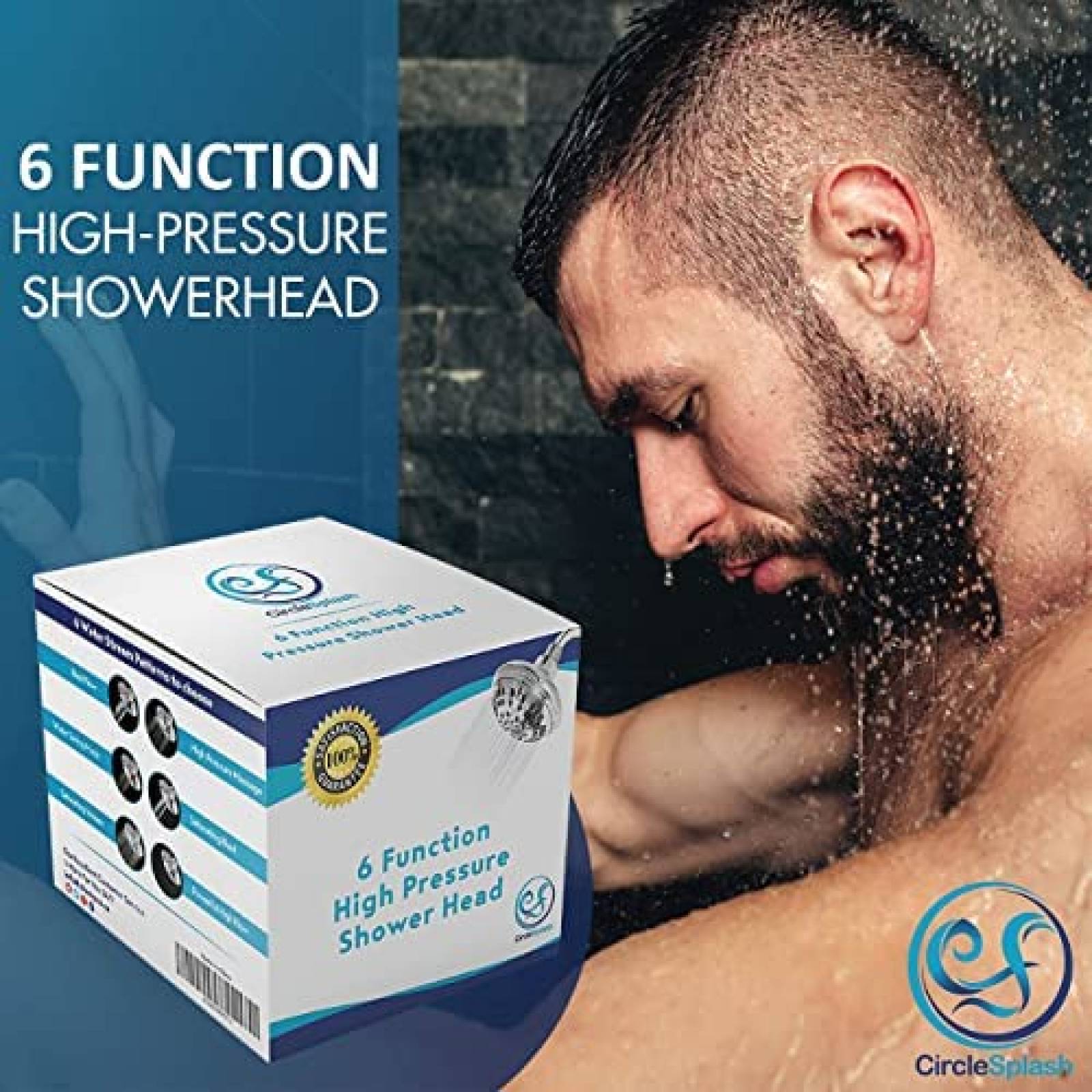 Cabezal Circle Splash Alta Presion 4'' 6 Funciones -Plateado
