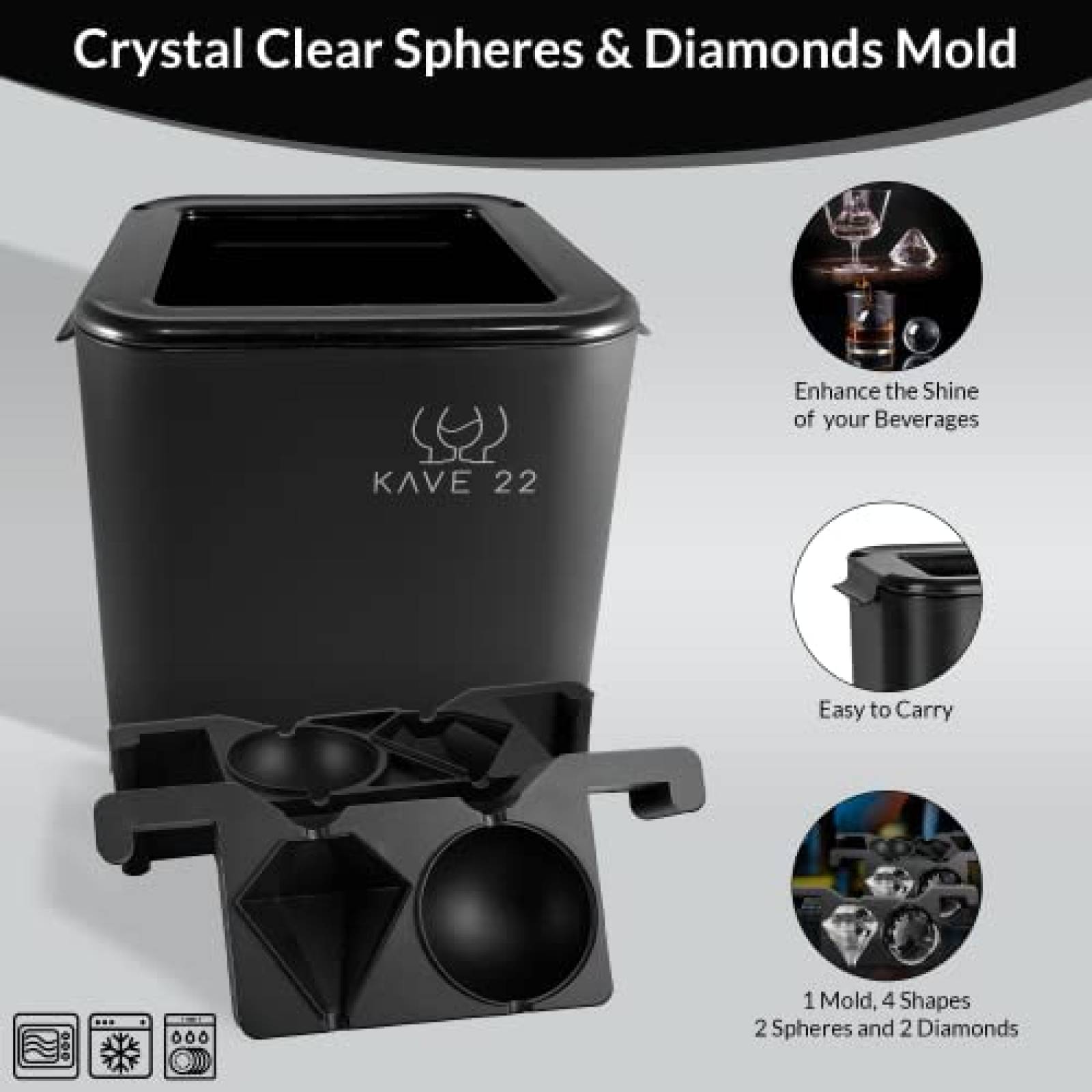 Molde para Hielos KAVE 22 Esfera y Diamante Transparente