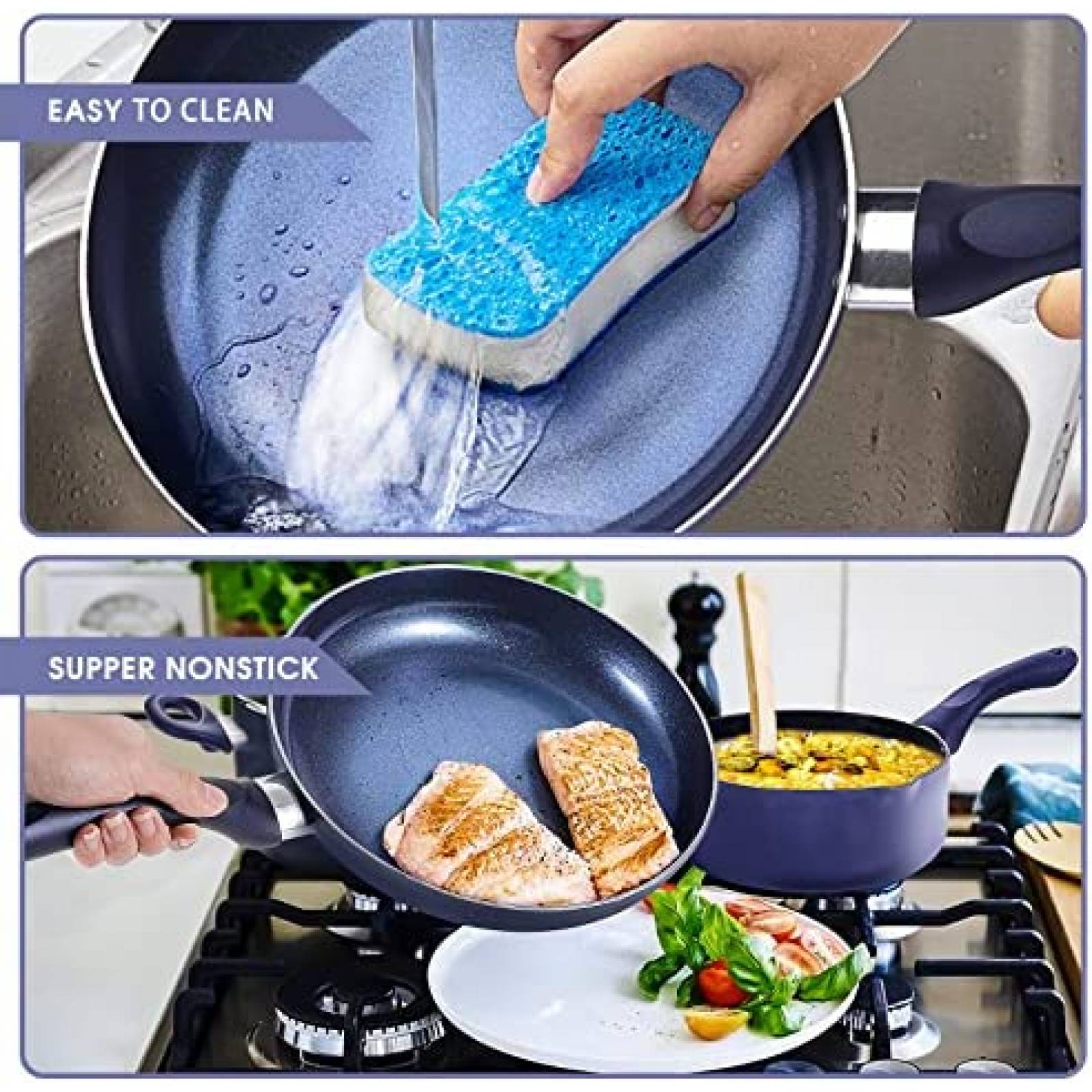 Juego de Ollas y Sartenes Clockitchen 6 pcs Aluminio -Azul