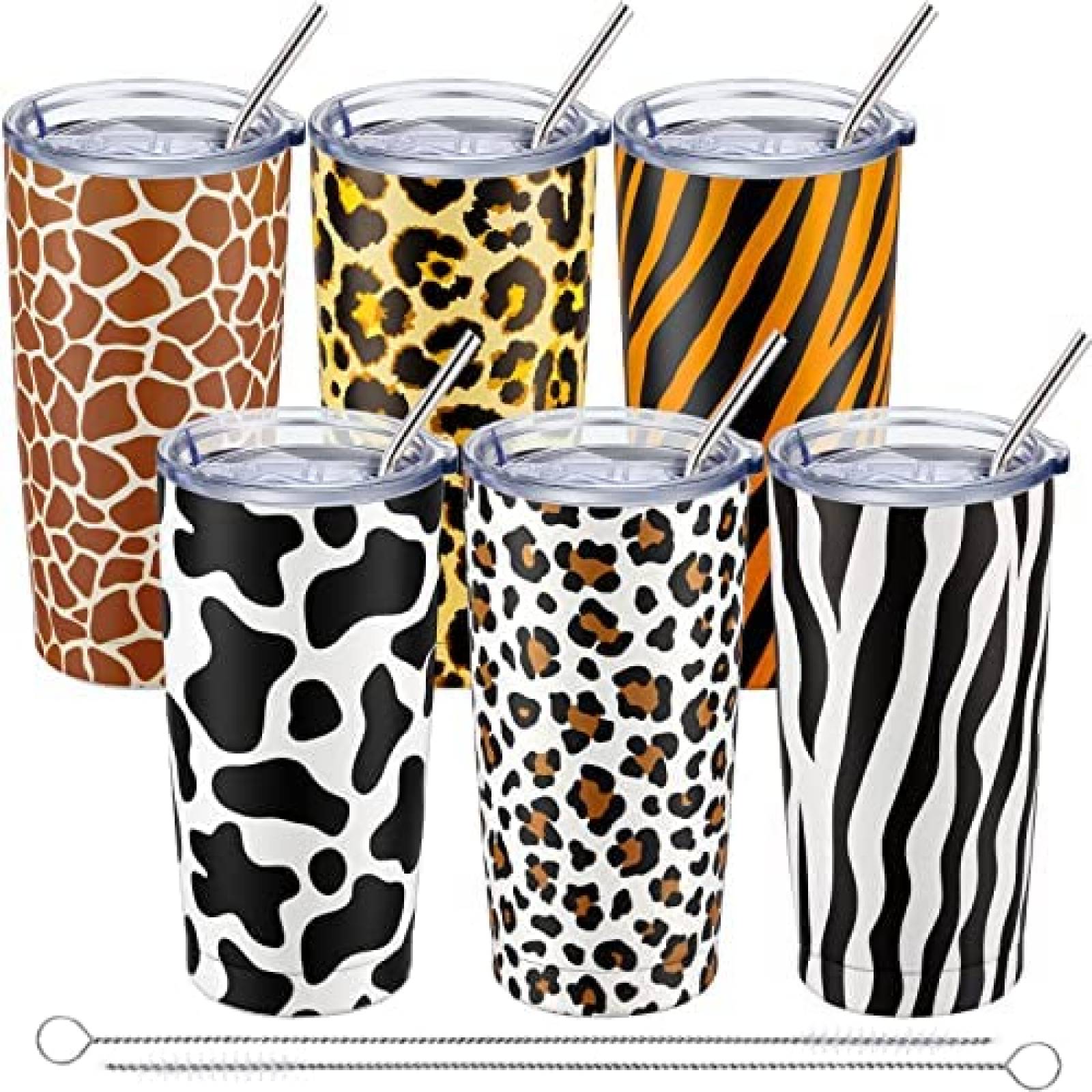 Termos con Popote y Tapa Mimorou 600ml Animal Print 6 pcs