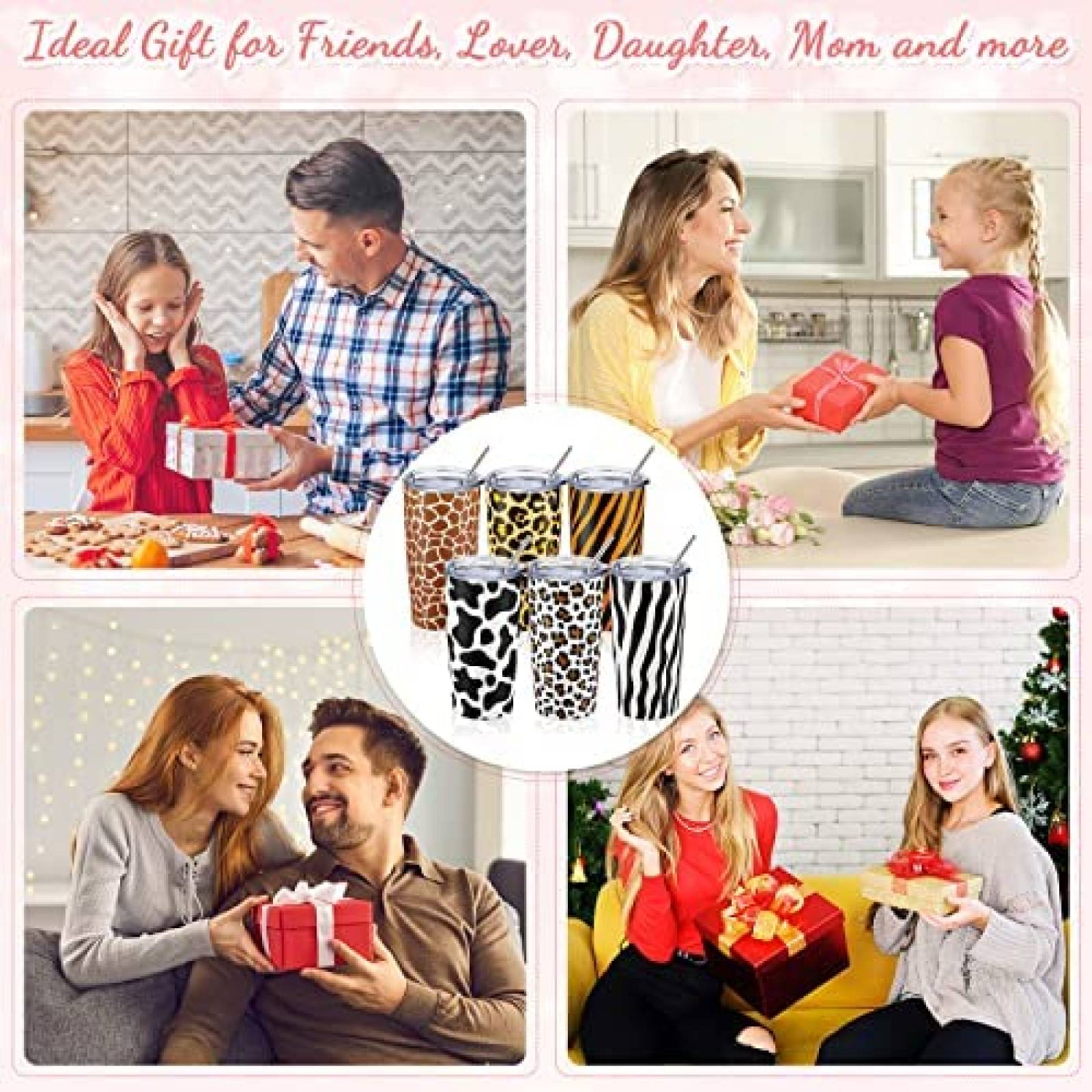 Termos con Popote y Tapa Mimorou 600ml Animal Print 6 pcs