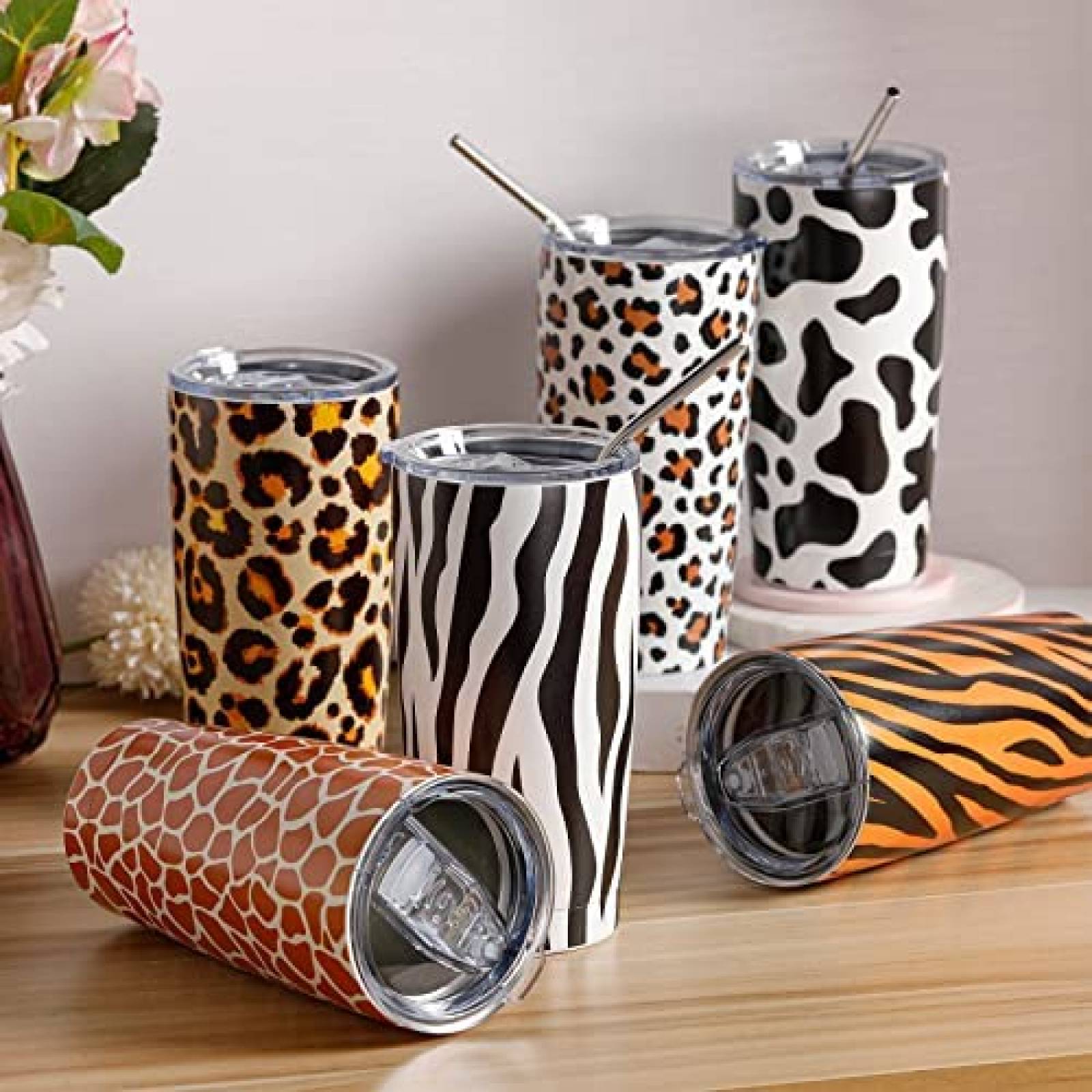 Termos con Popote y Tapa Mimorou 600ml Animal Print 6 pcs