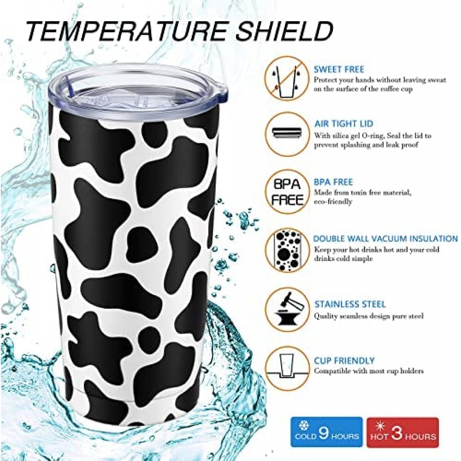 Termos con Popote y Tapa Mimorou 600ml Animal Print 6 pcs