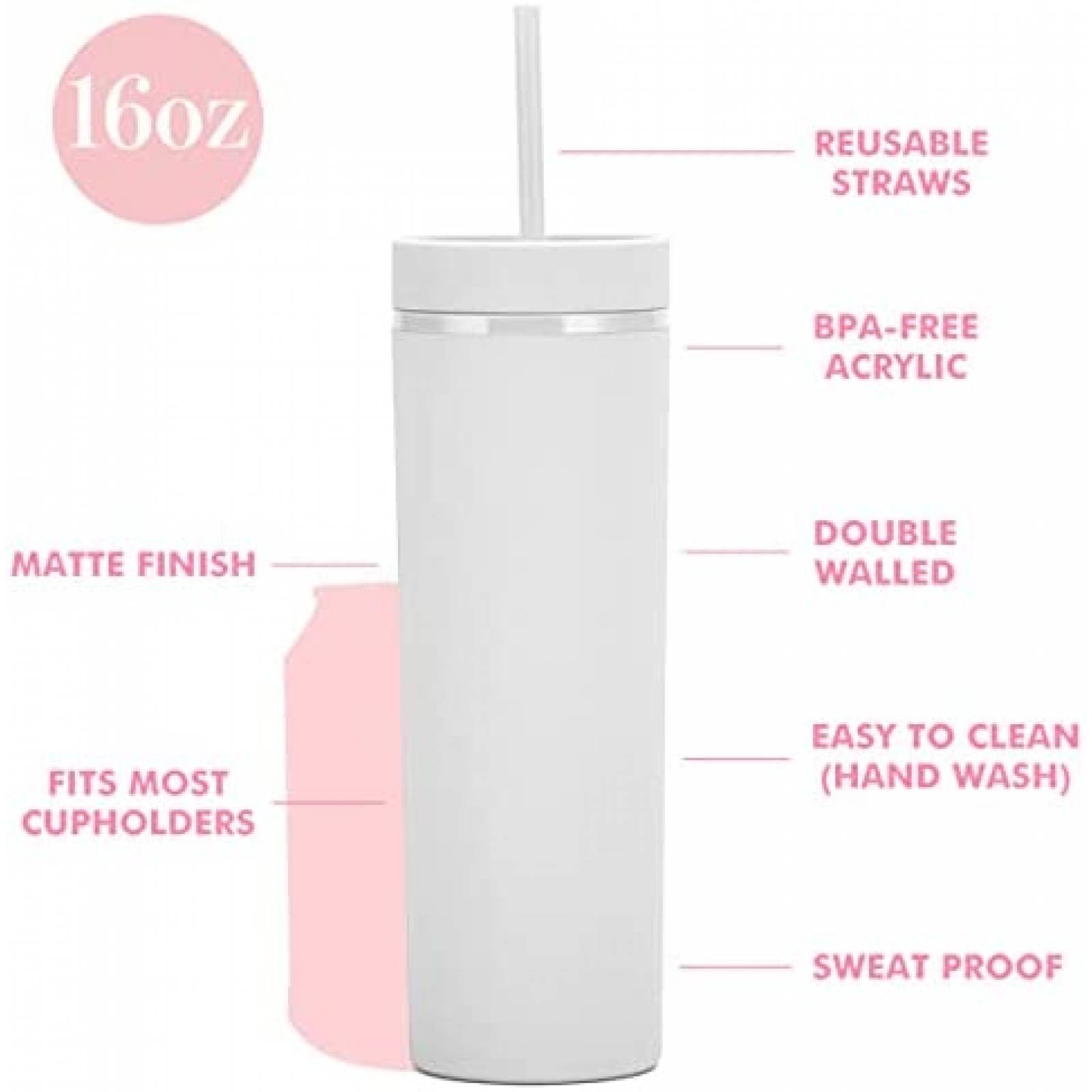 Termos con Popote Essasea 470ml 6 pcs de Acrilico -Blanco