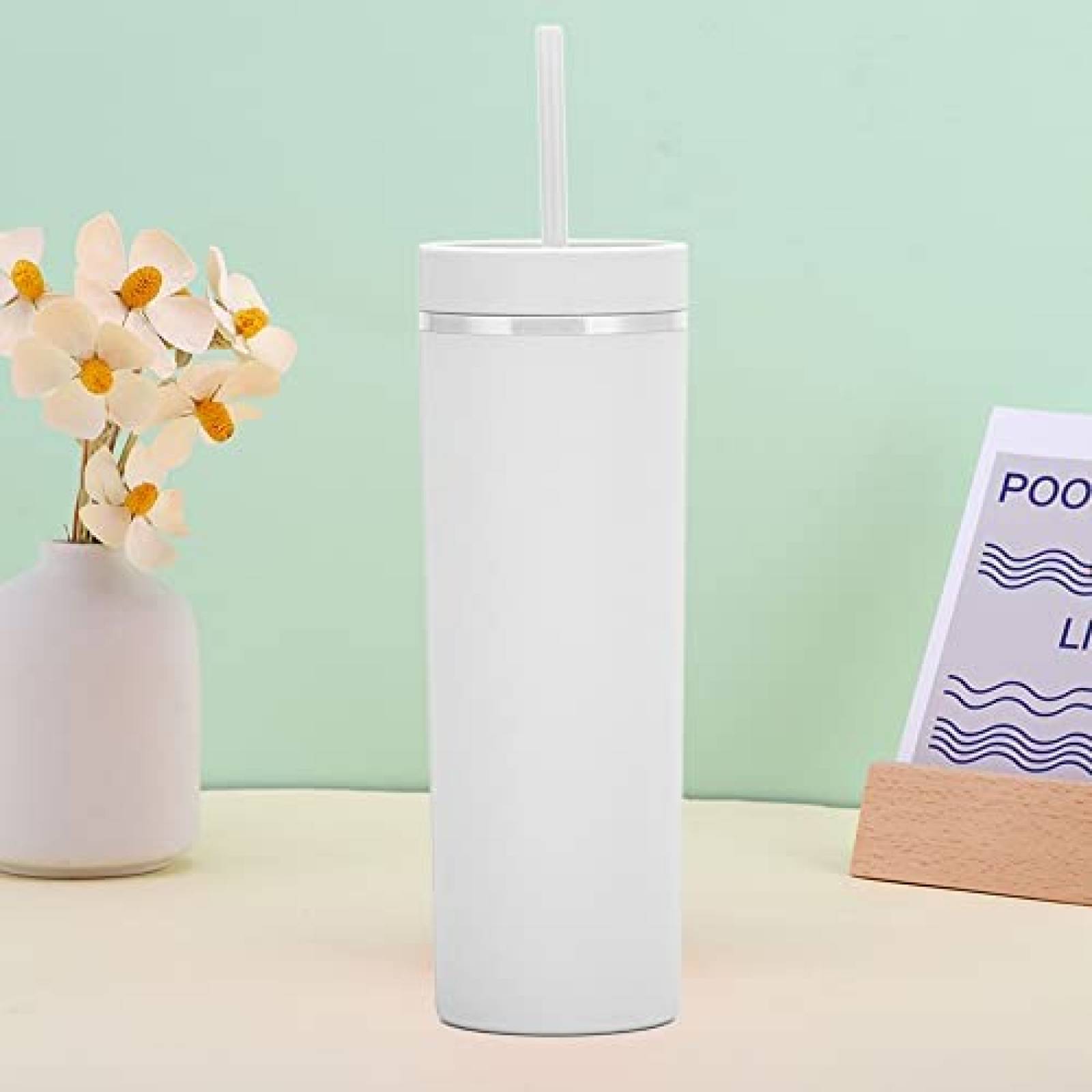 Termos con Popote Essasea 470ml 6 pcs de Acrilico -Blanco