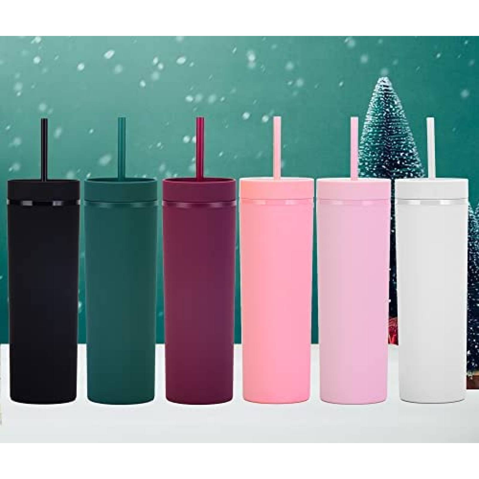 Termos con Popote Essasea 470ml 6 pcs de Acrilico -Blanco