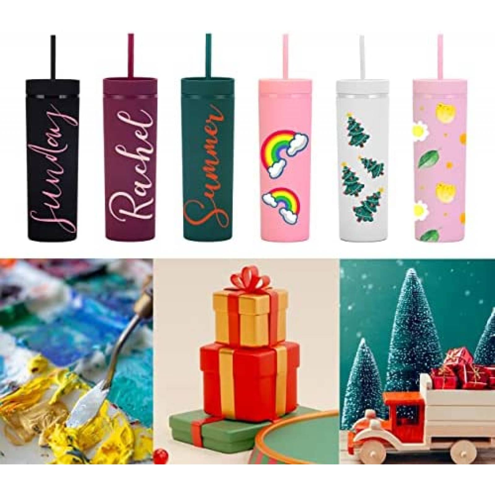 Termos con Popote Essasea 470ml 6 pcs de Acrilico -Blanco