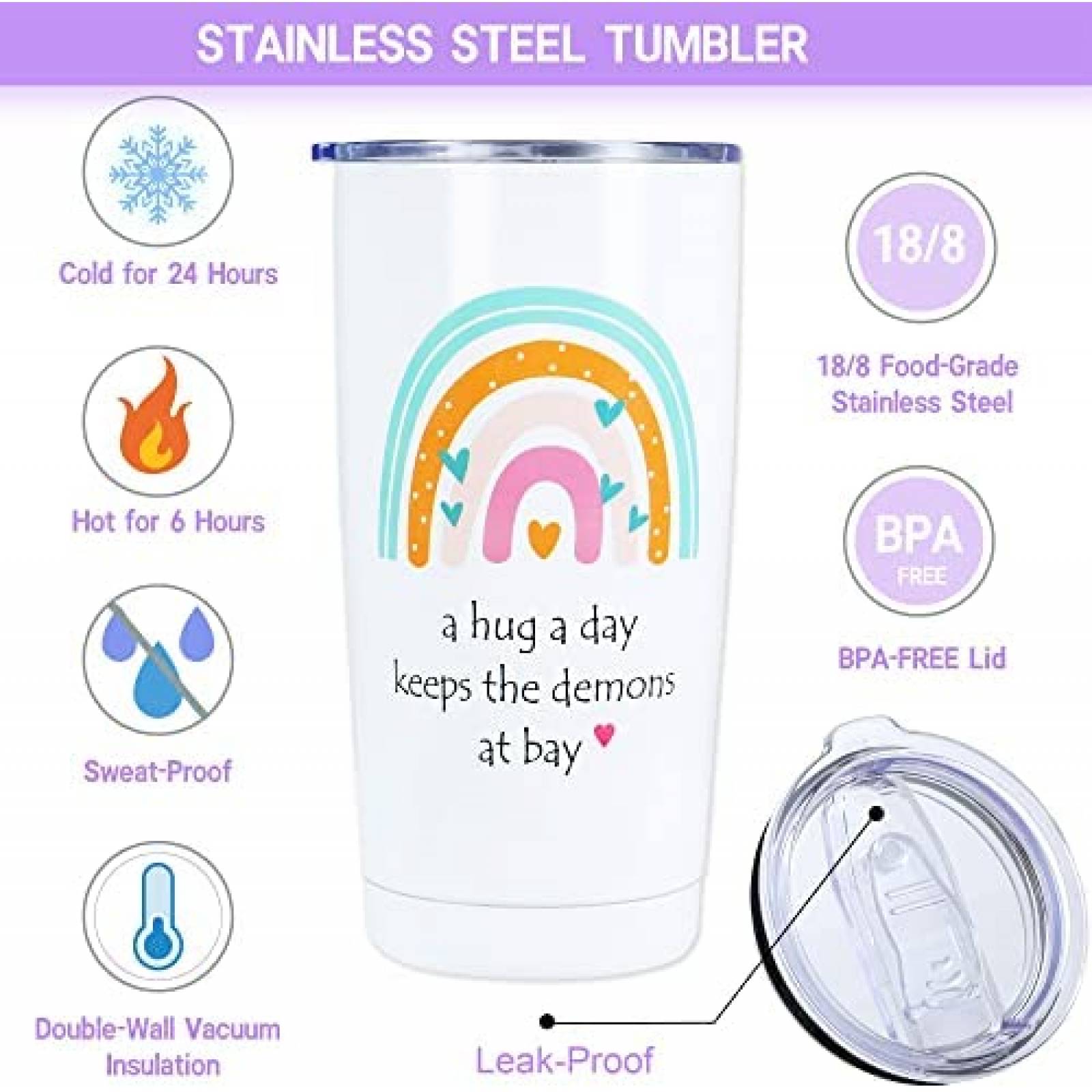 Termo con Popote y Tapa LAZYKITTY 600 ml Estampado Arcoiris